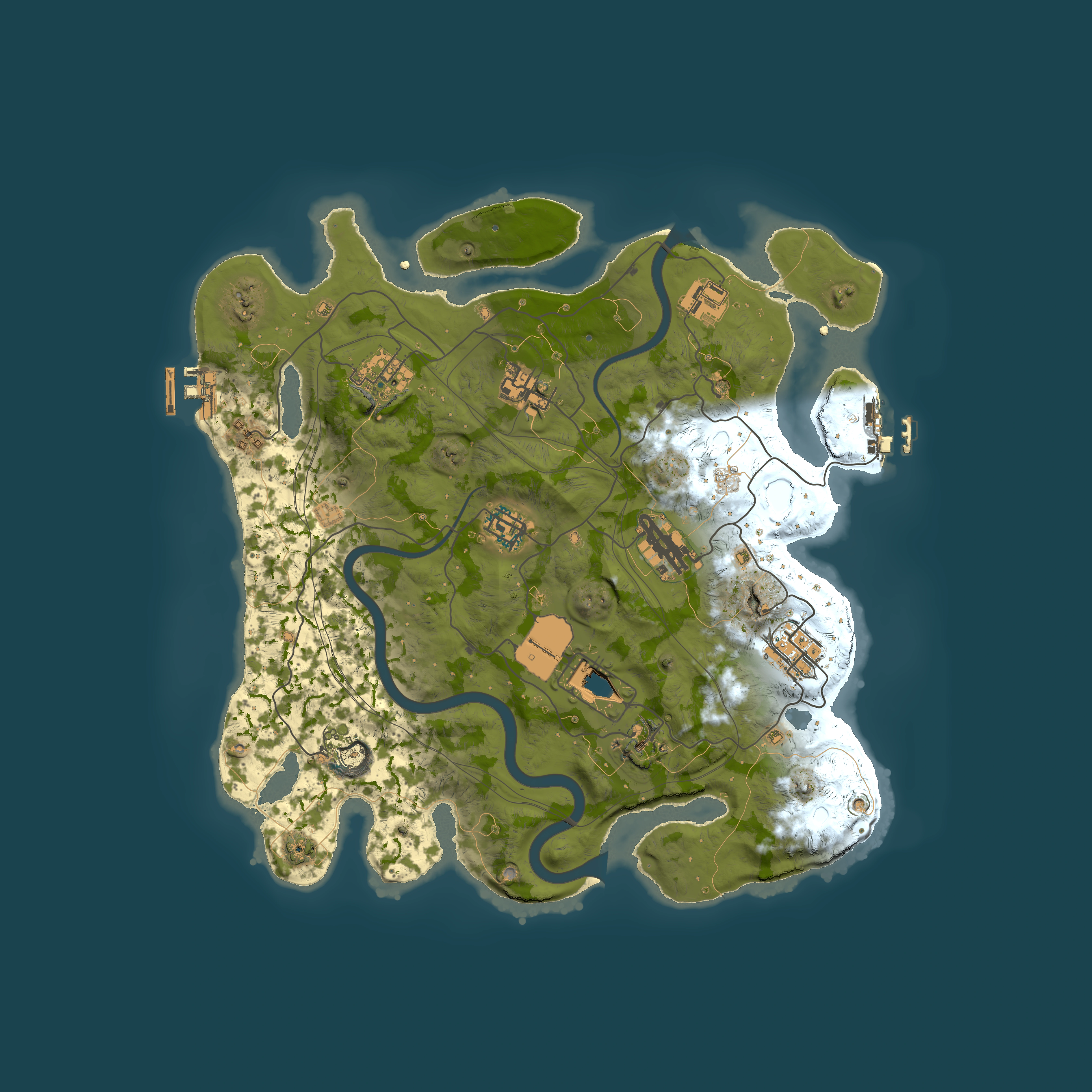 Full top-down render of Rust map seed 1337, 3500x3500m
