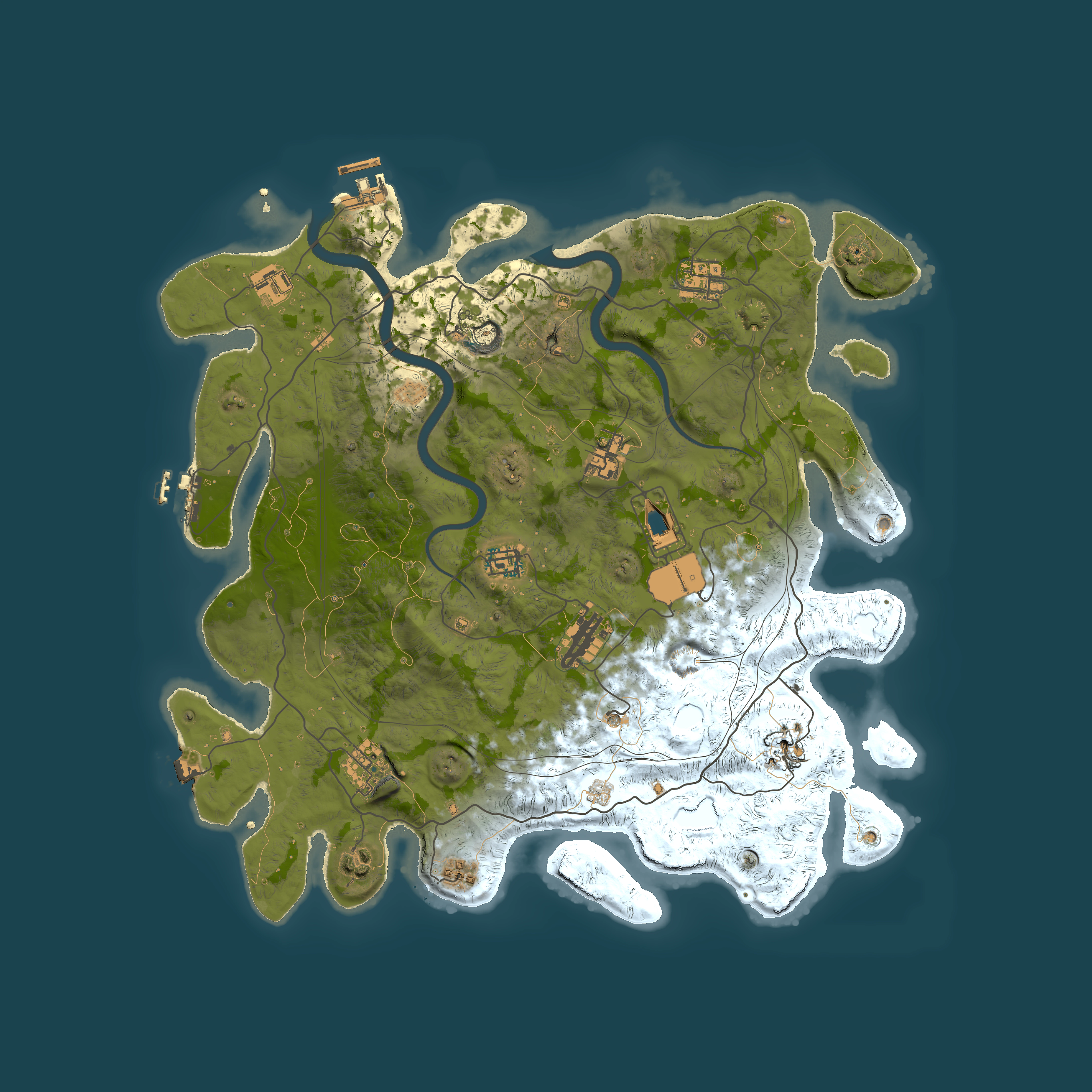 Full top-down render of Rust map seed 1337, 4000x4000m