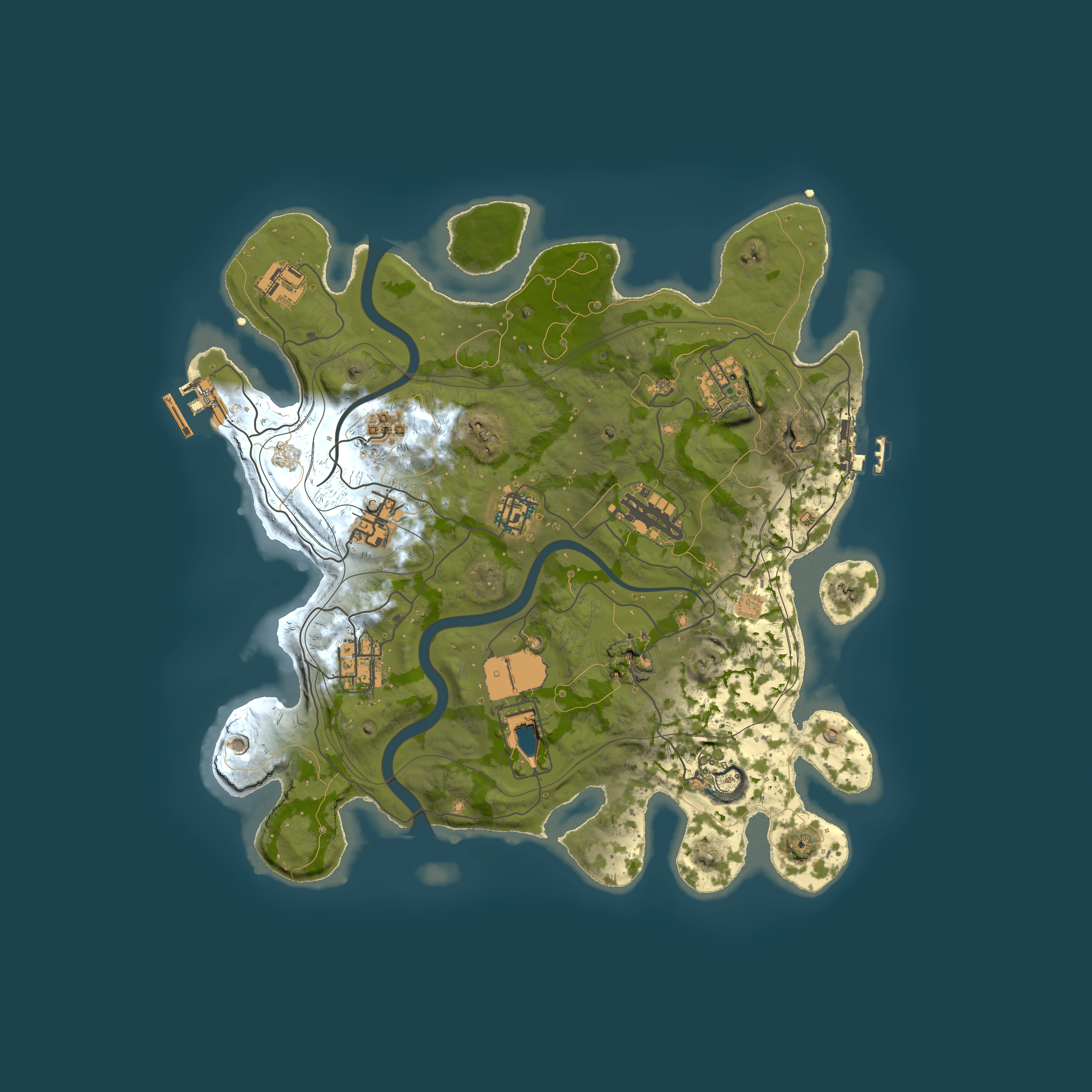 Full top-down render of Rust map seed 1337, 3500x3500m