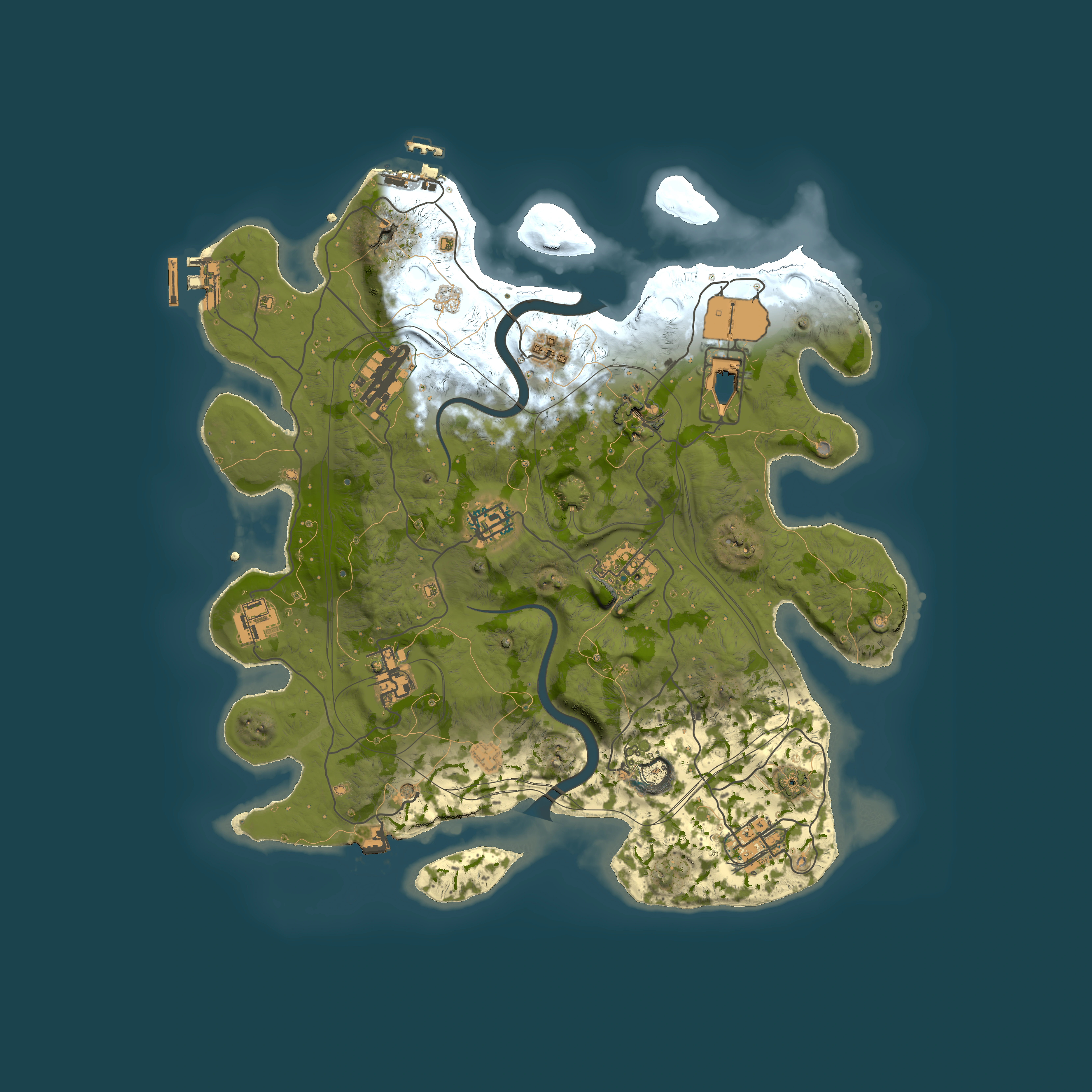 Full top-down render of Rust map seed 1337, 3500x3500m
