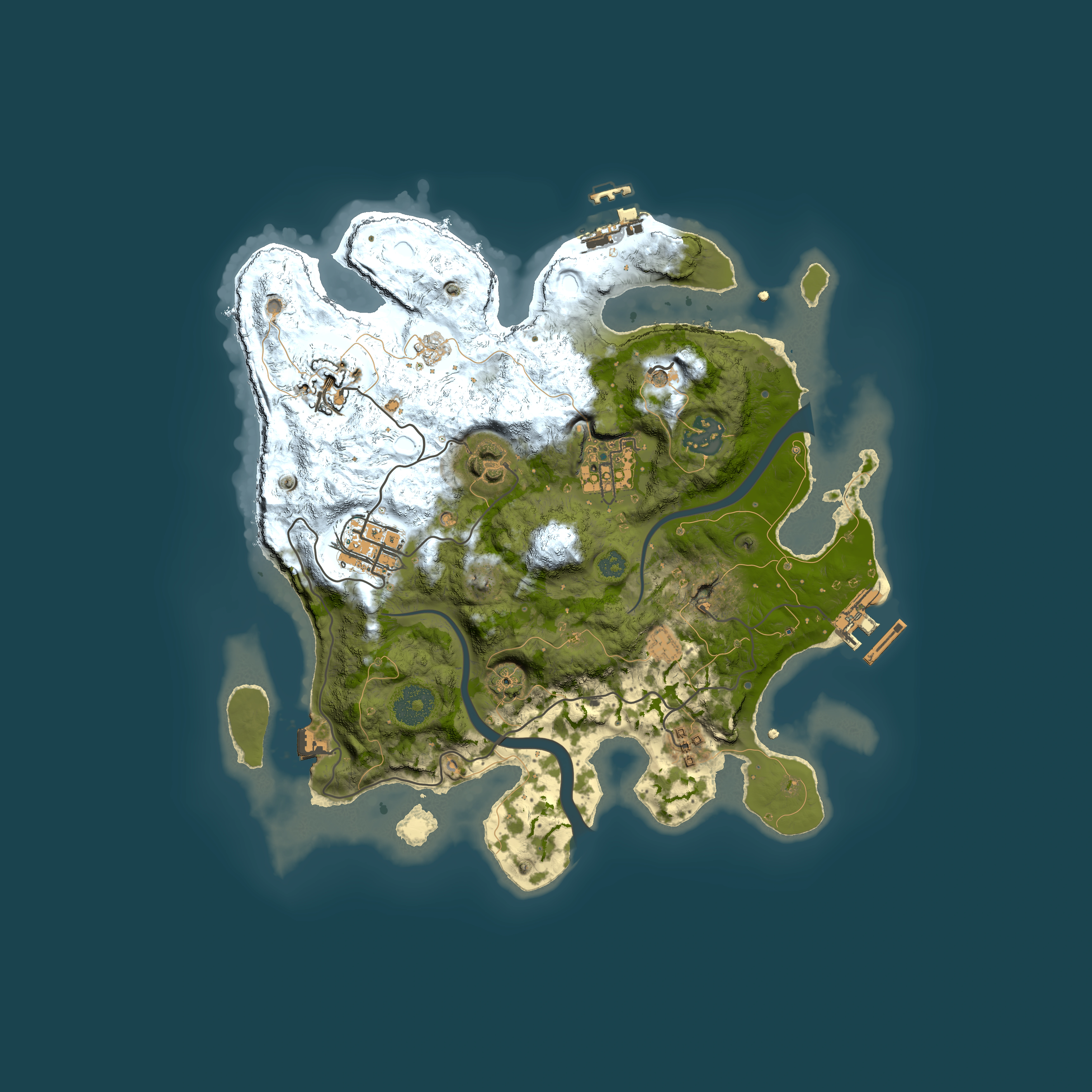 Full top-down render of Rust map seed 736530781, 3000x3000m