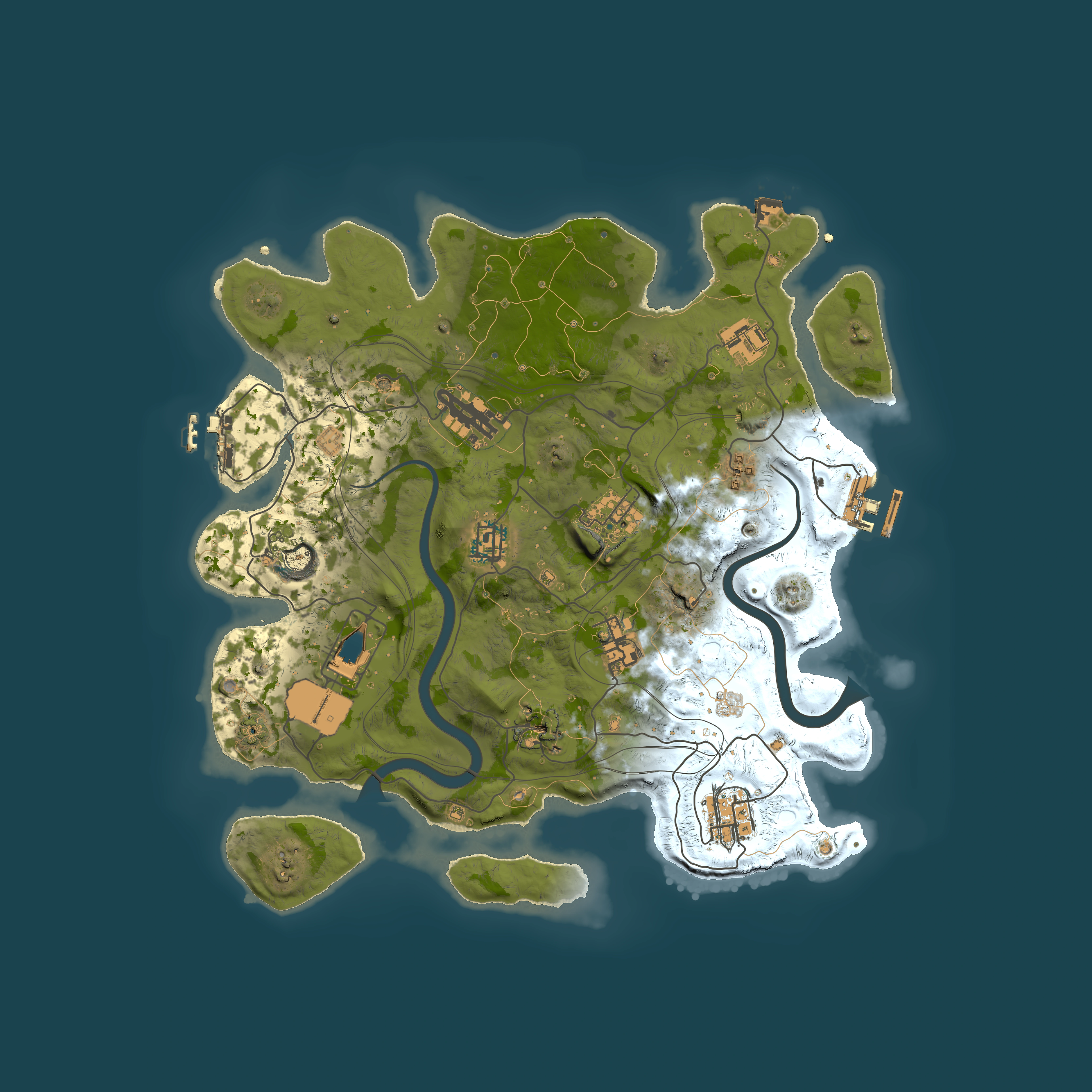 Full top-down render of Rust map seed 1337, 3500x3500m