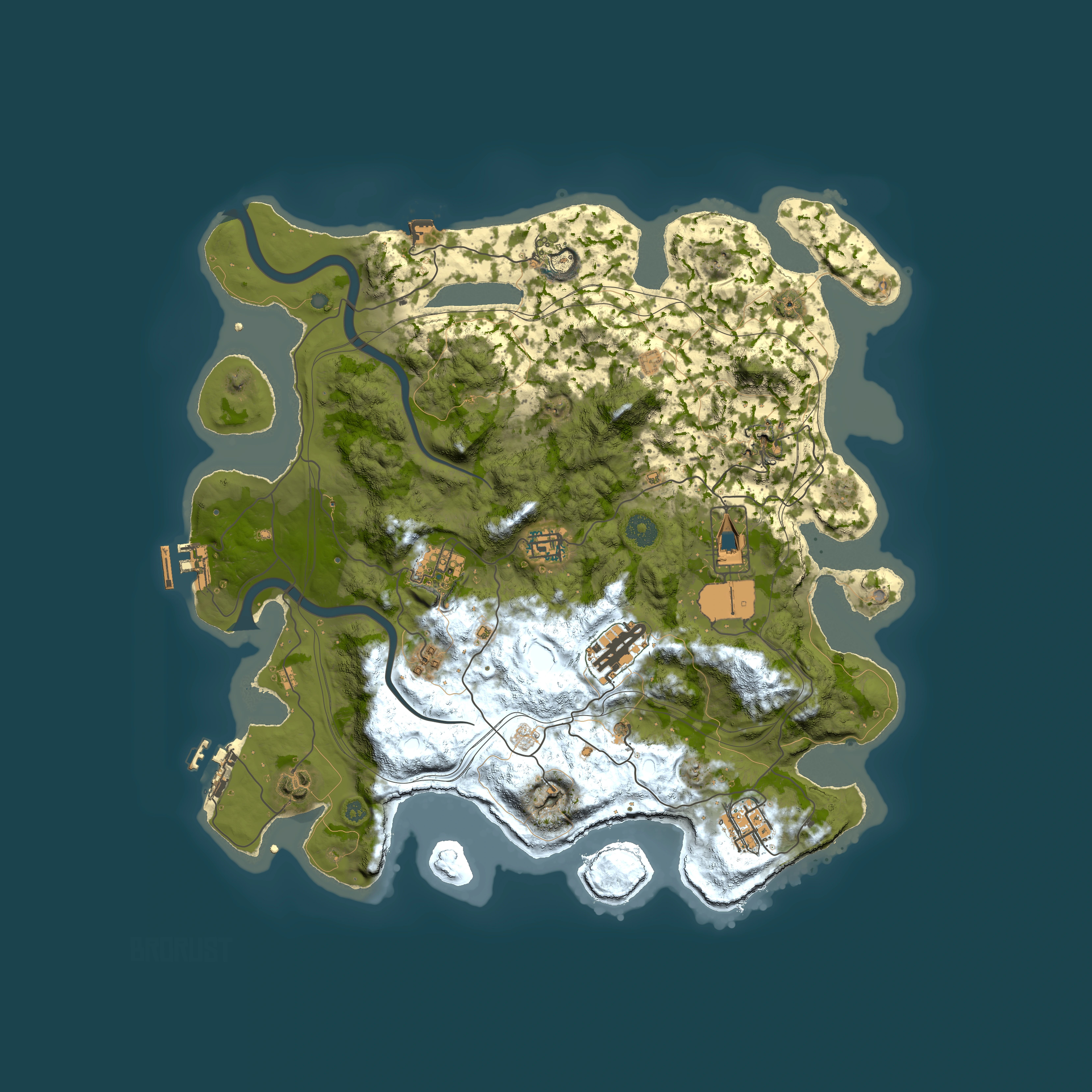 Full top-down render of Rust map seed 30509, 3900x3900m