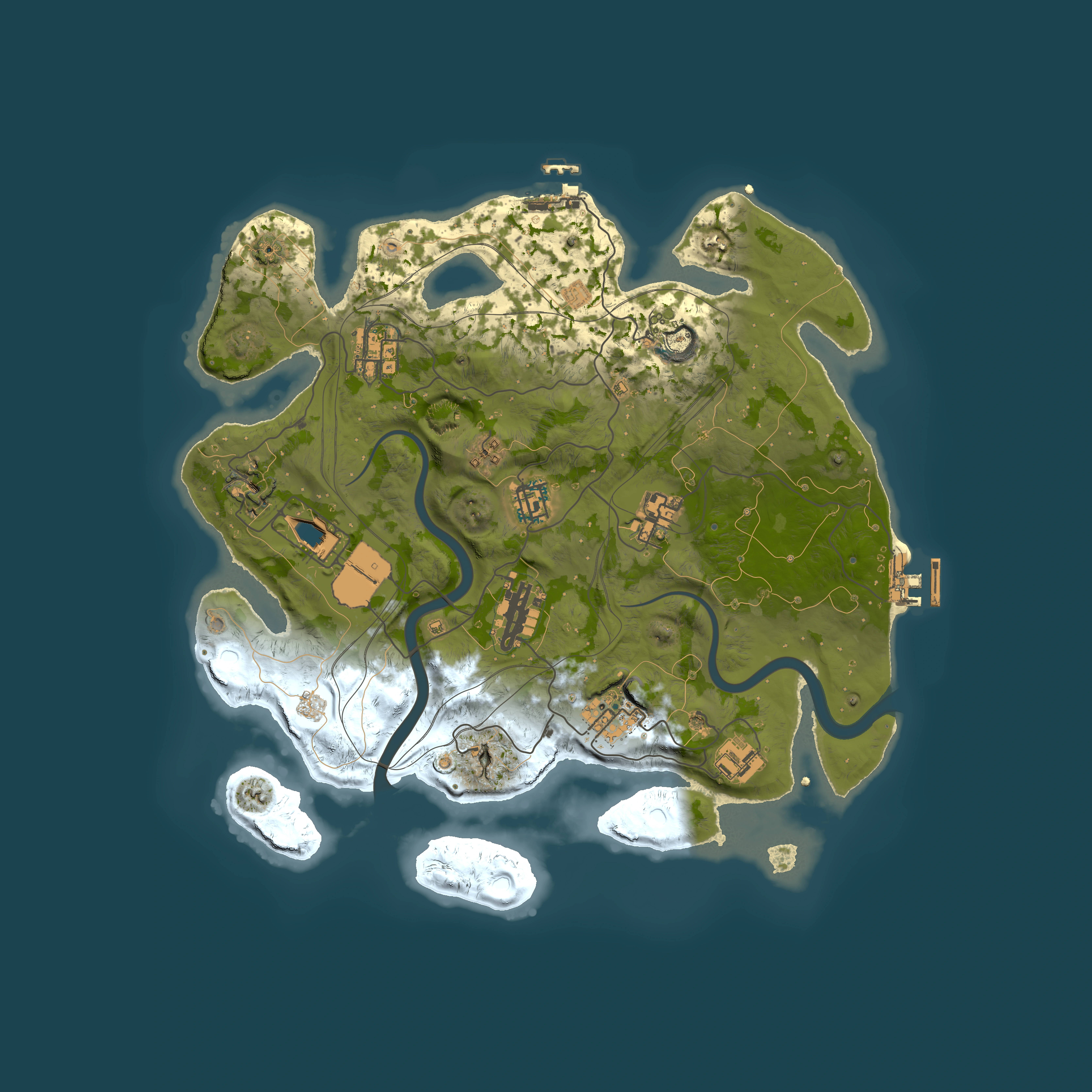Full top-down render of Rust map seed 1337, 3500x3500m
