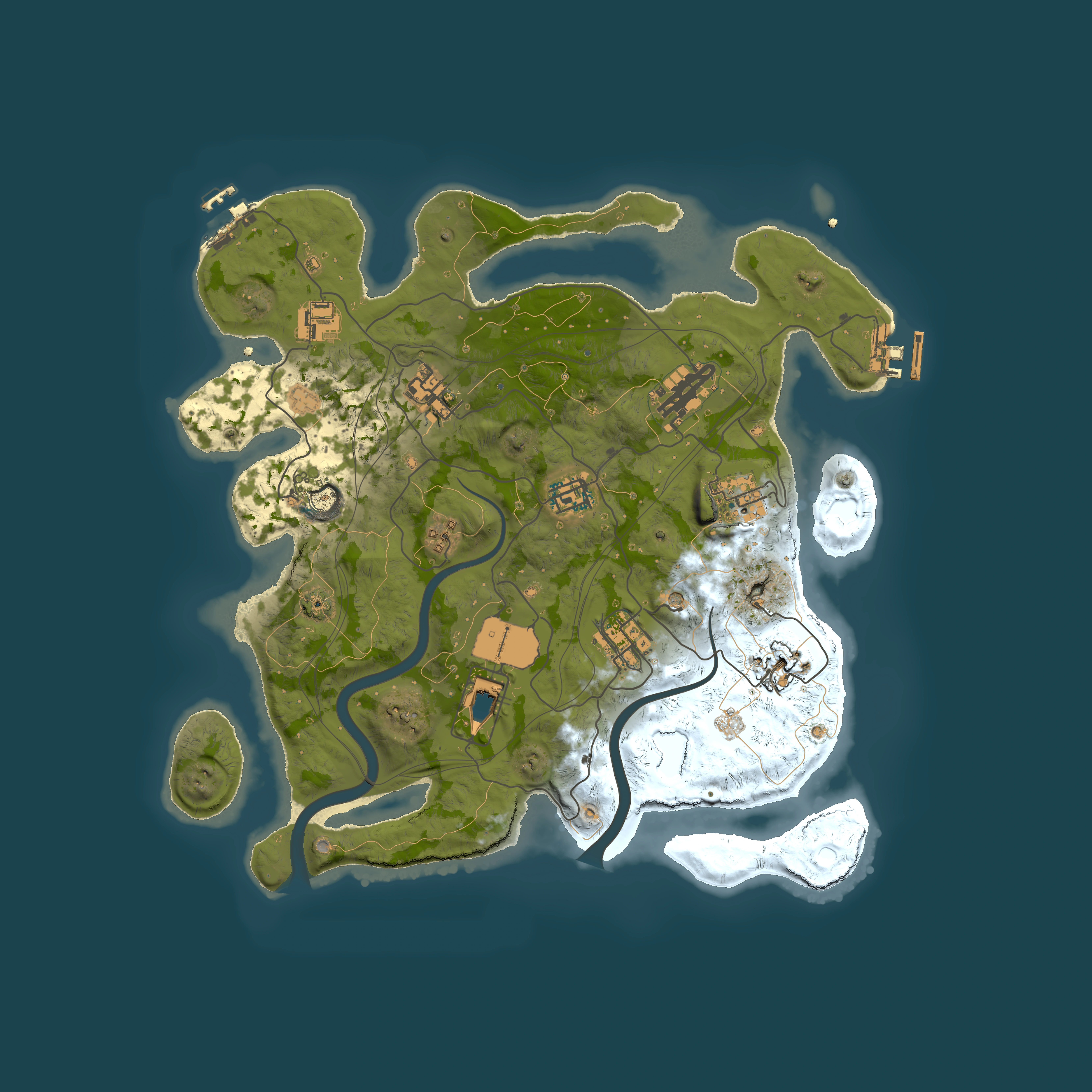 Full top-down render of Rust map seed 1337, 3500x3500m