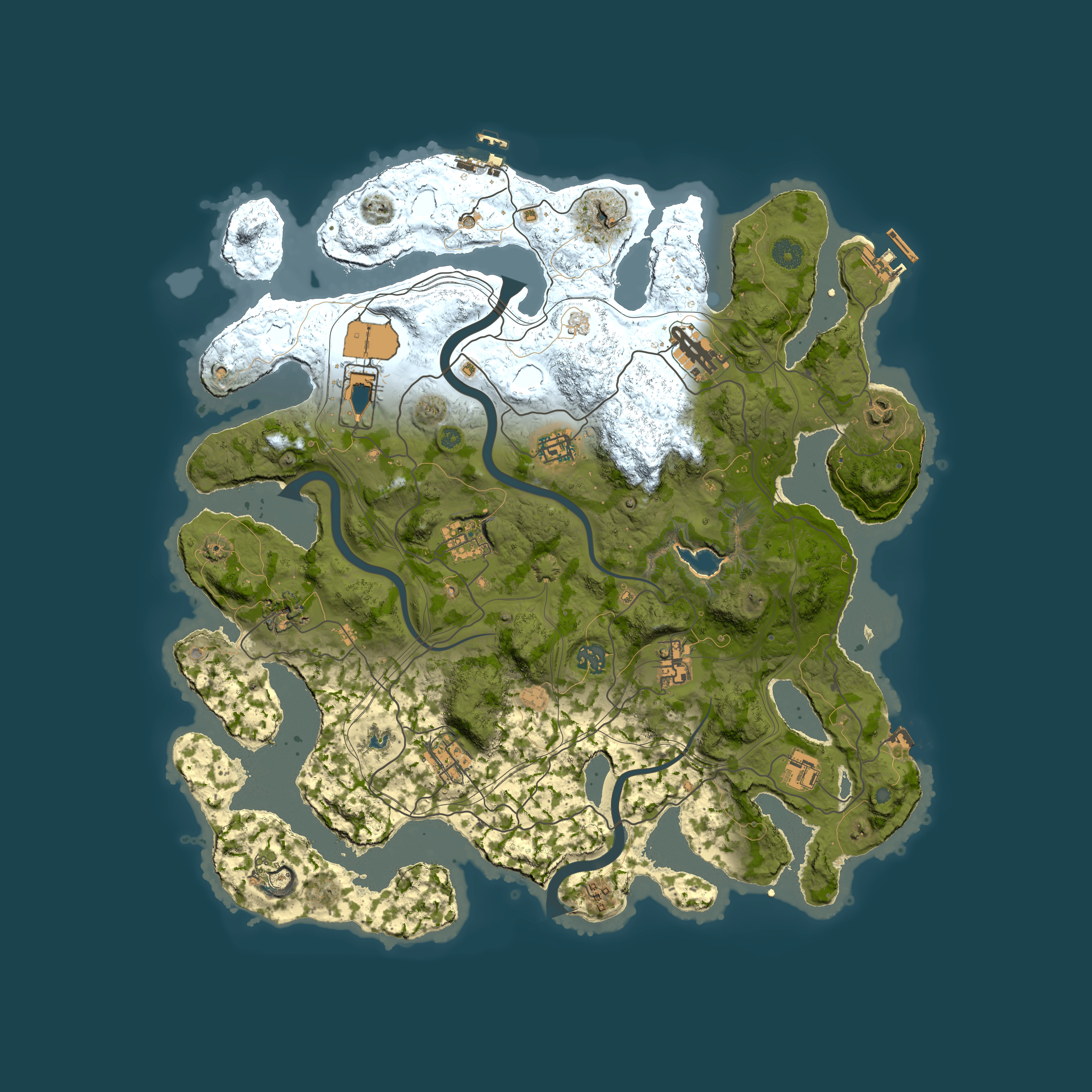 Full top-down render of Rust map seed 1, 4200x4200m