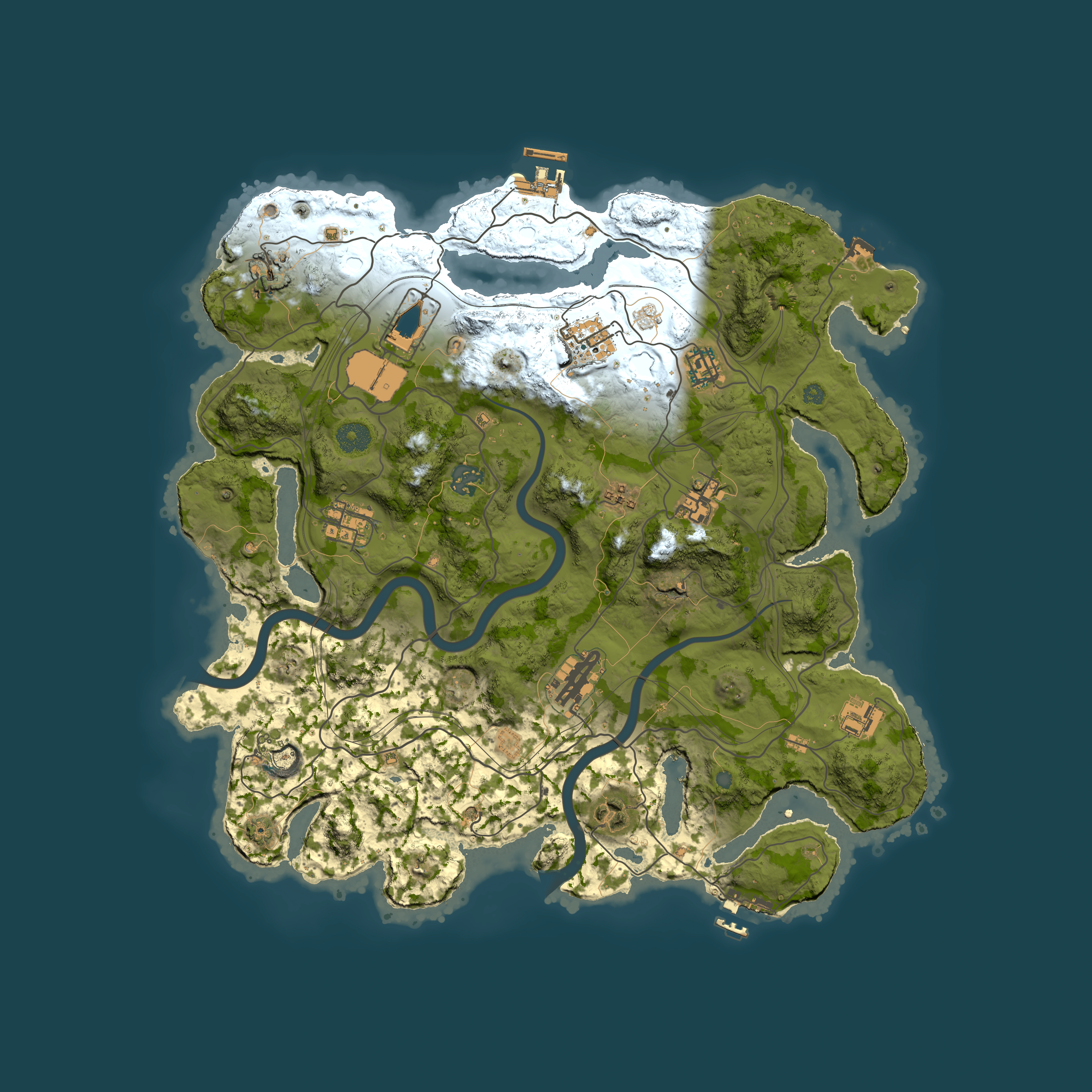 Full top-down render of Rust map seed 1337, 3850x3850m