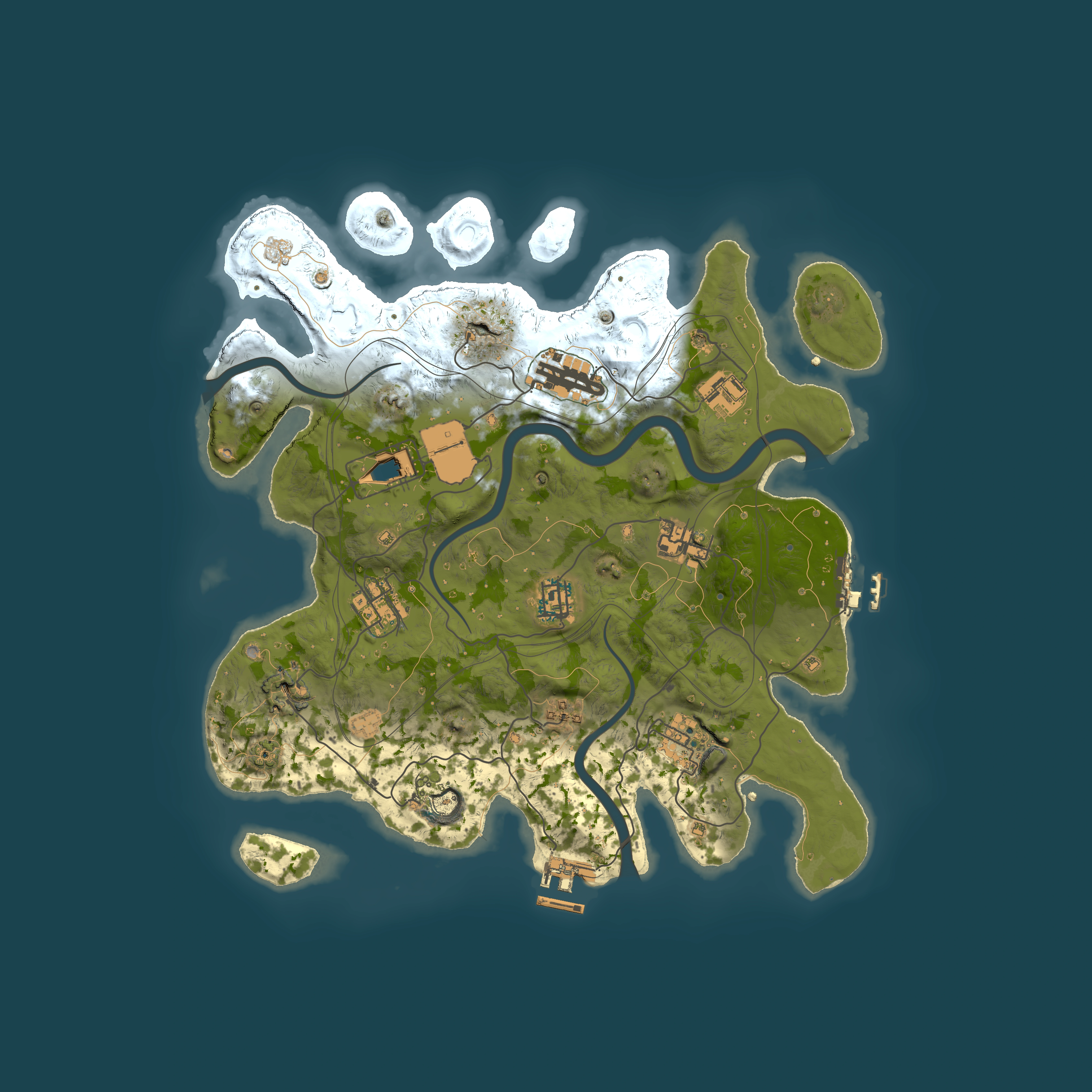 Full top-down render of Rust map seed 1337, 3500x3500m
