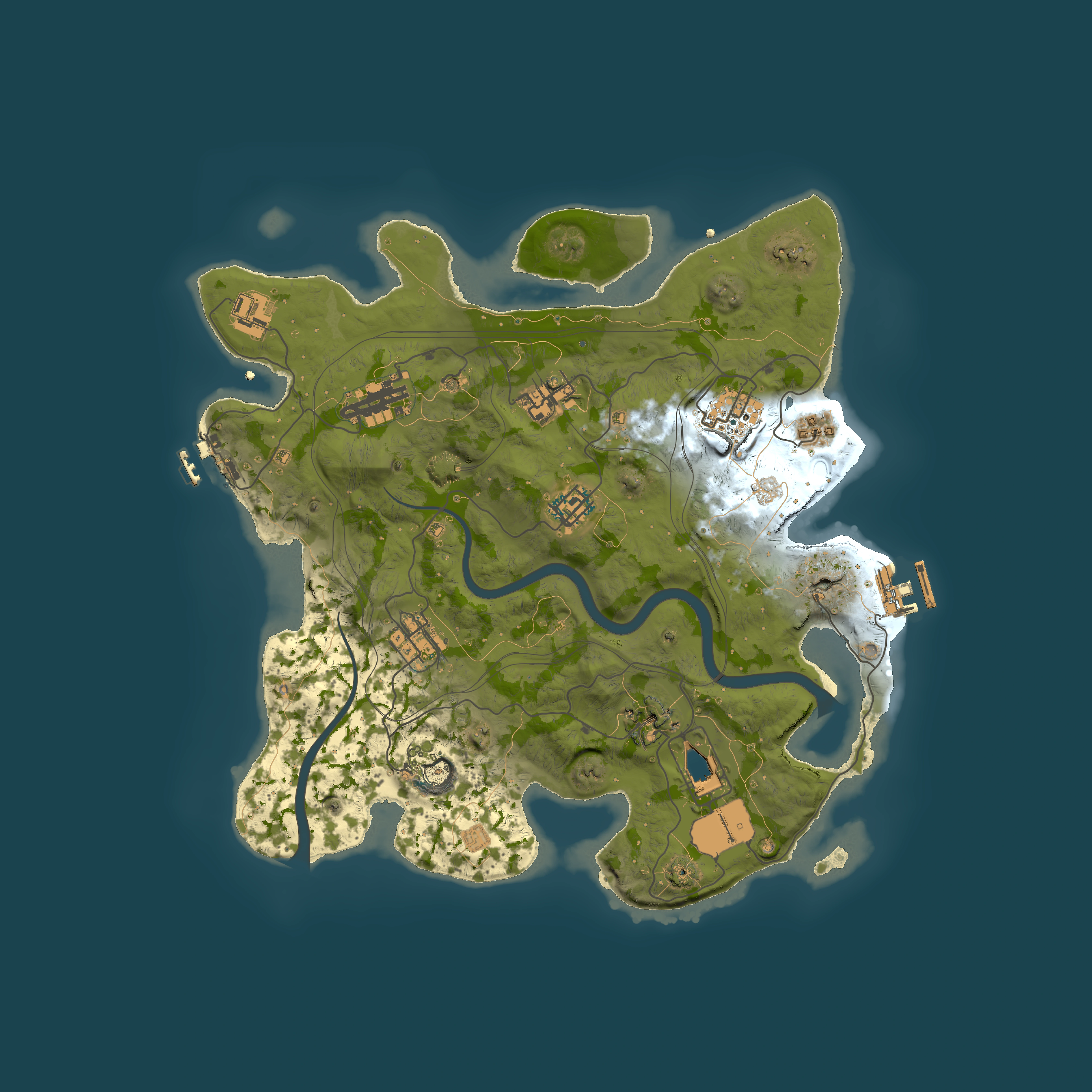 Full top-down render of Rust map seed 1337, 3500x3500m