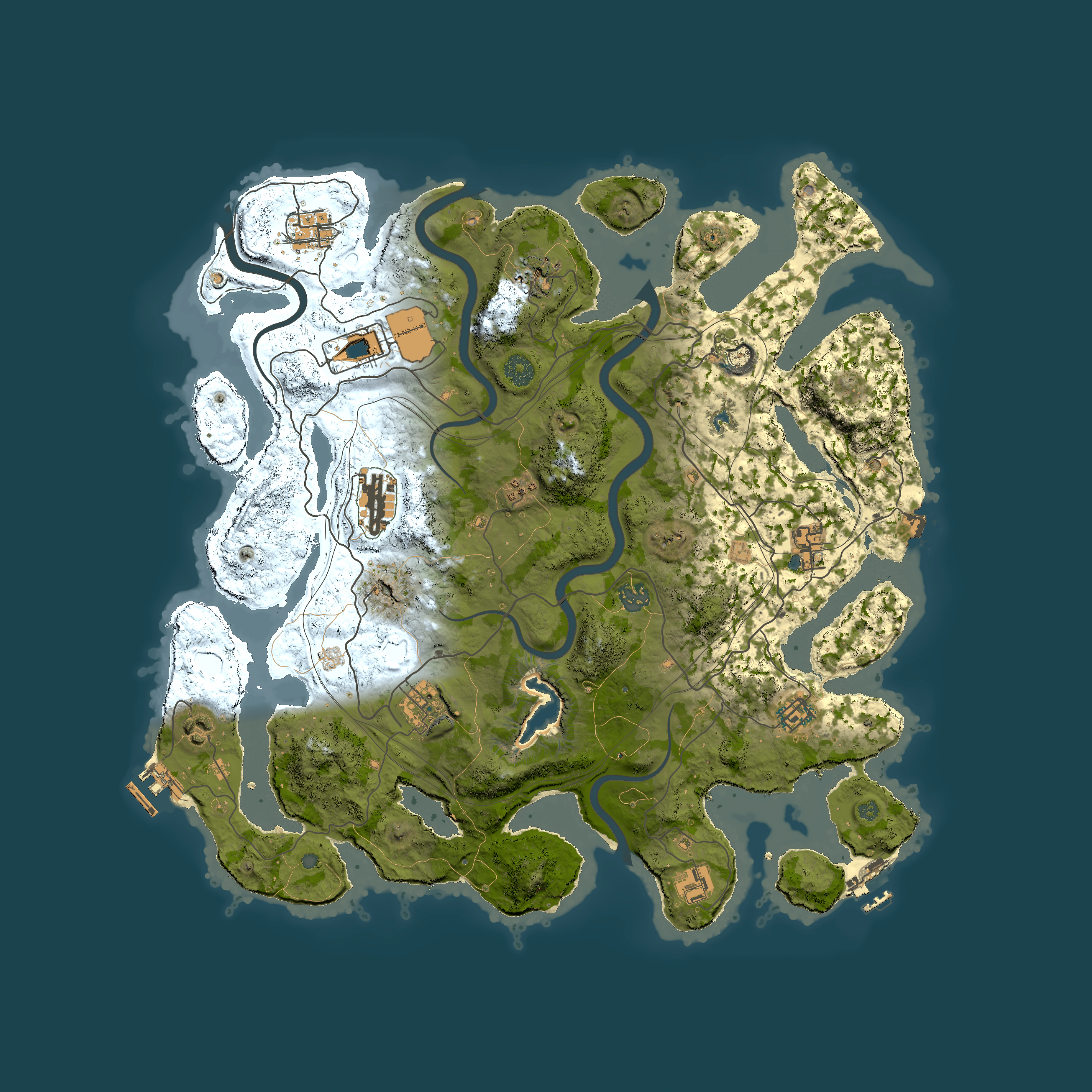 Full top-down render of Rust map seed 1, 4200x4200m