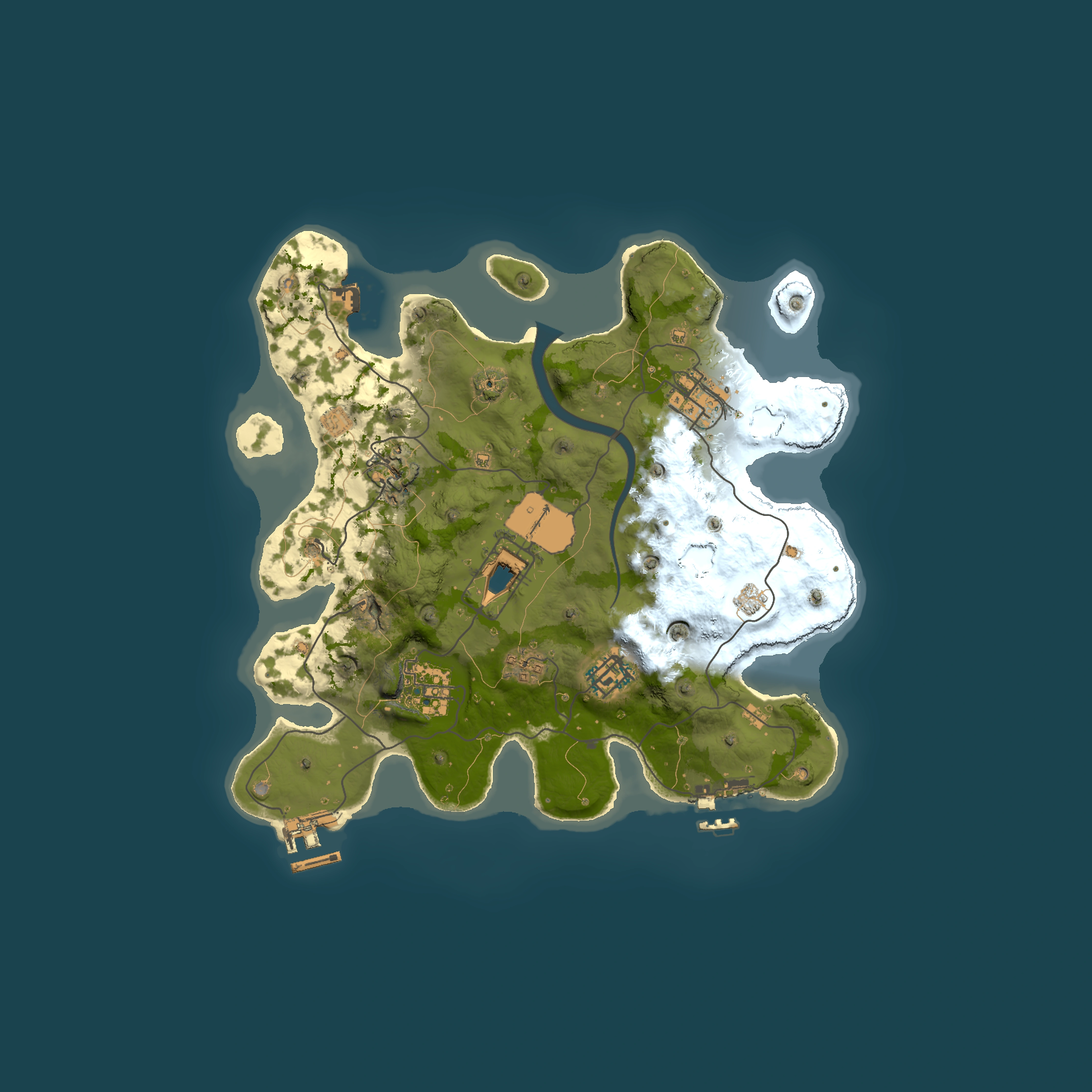 Full top-down render of Rust map seed 1337, 3000x3000m