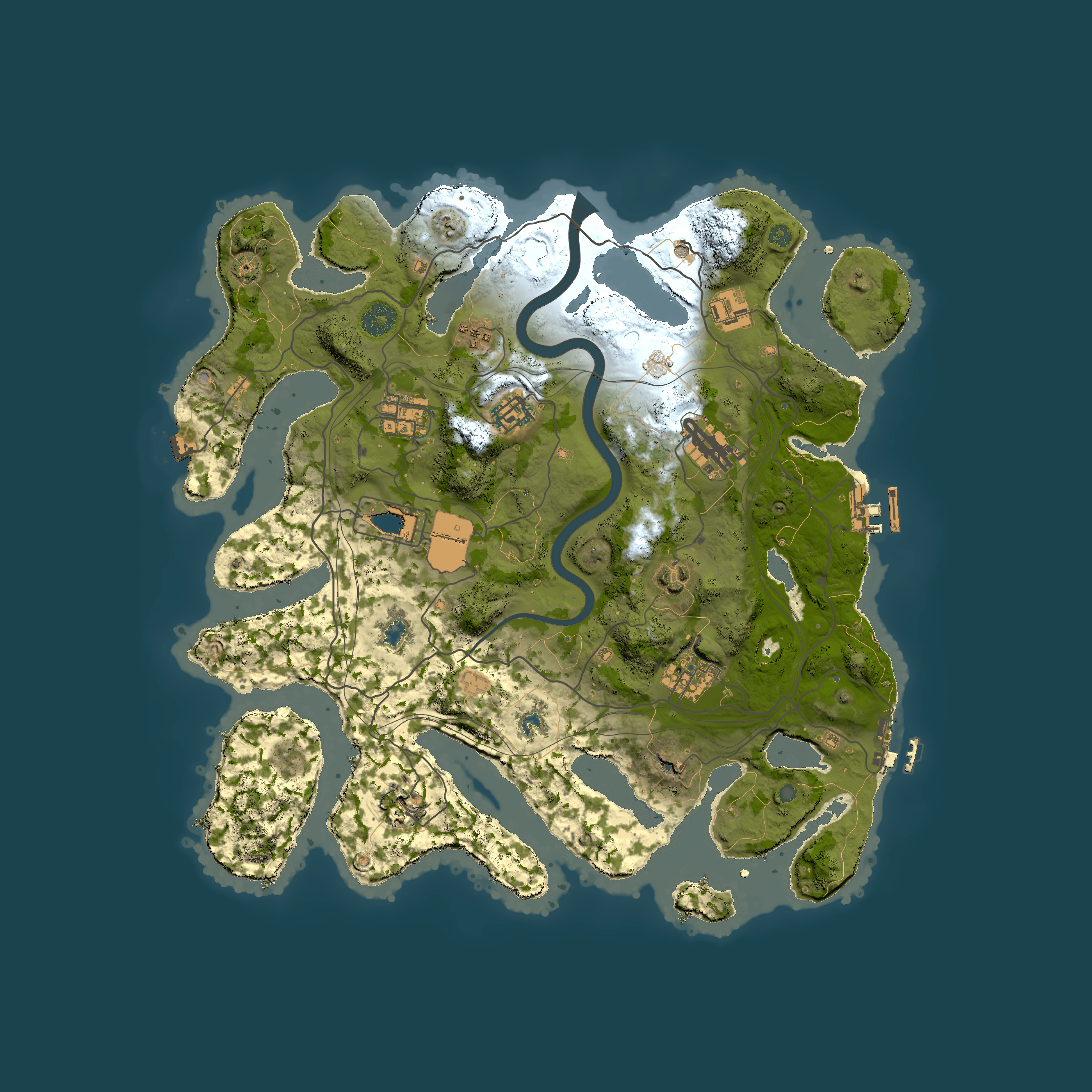 Full top-down render of Rust map seed 28223103, 3750x3750m