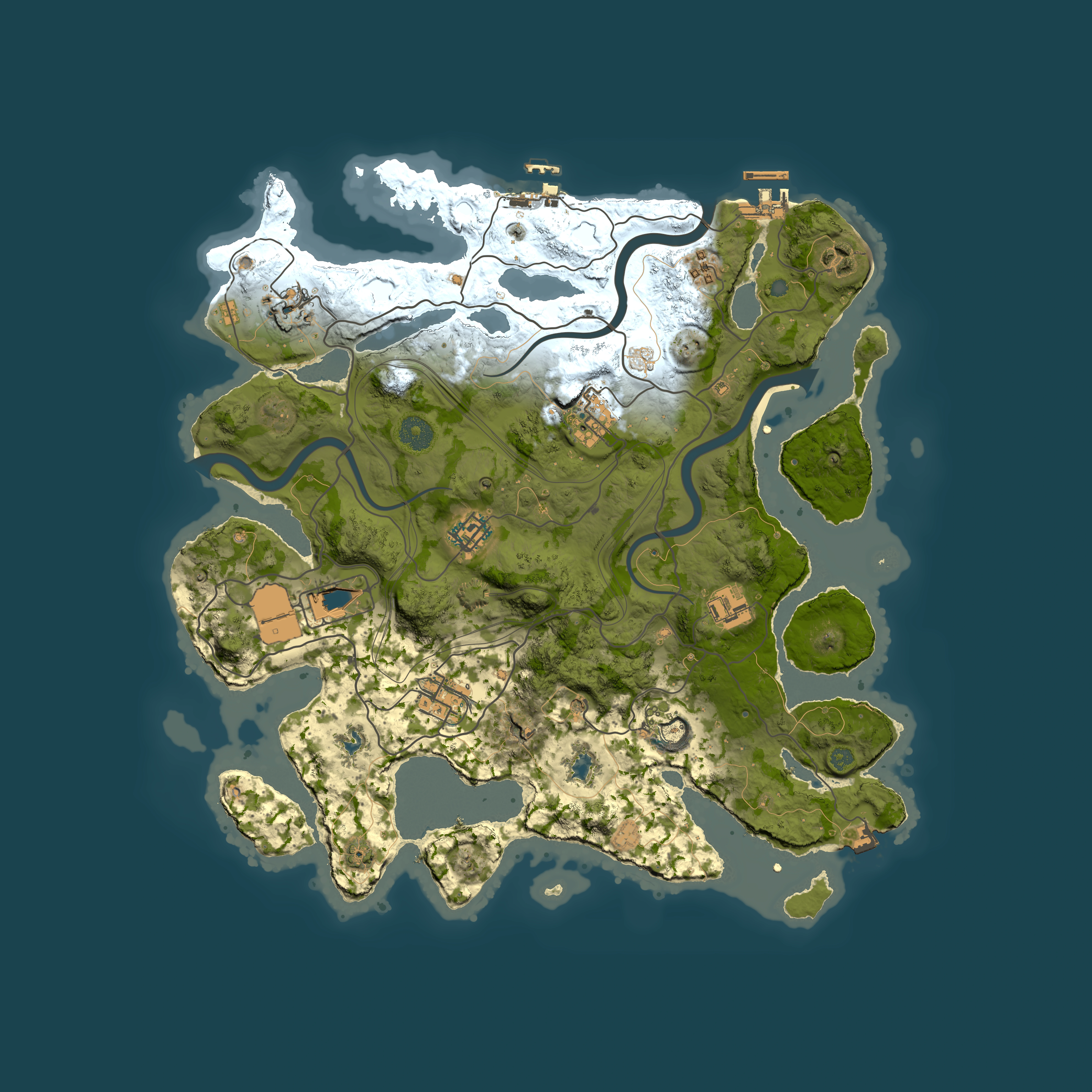 Full top-down render of Rust map seed 256767365, 3750x3750m