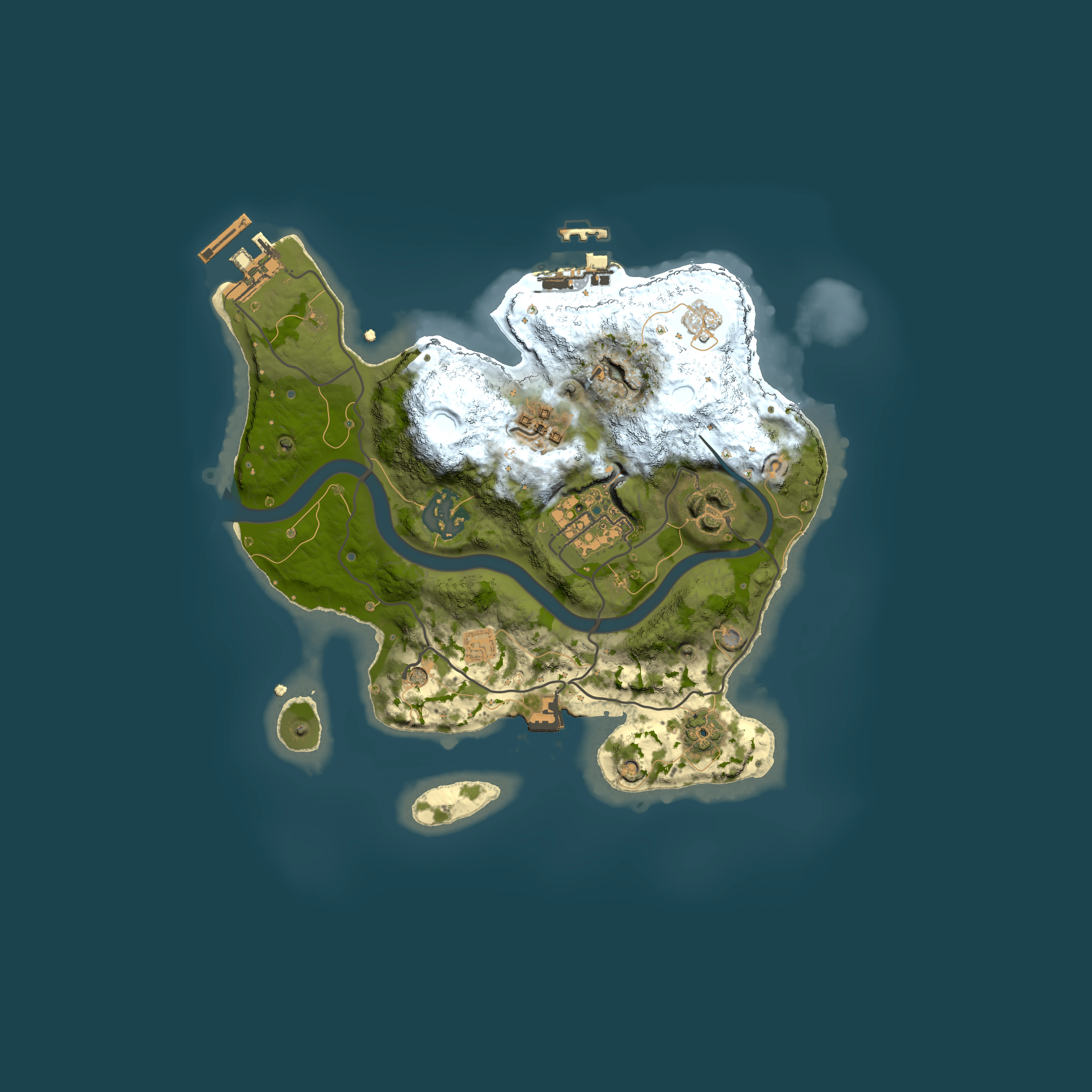 Full top-down render of Rust map seed 420240361, 2500x2500m
