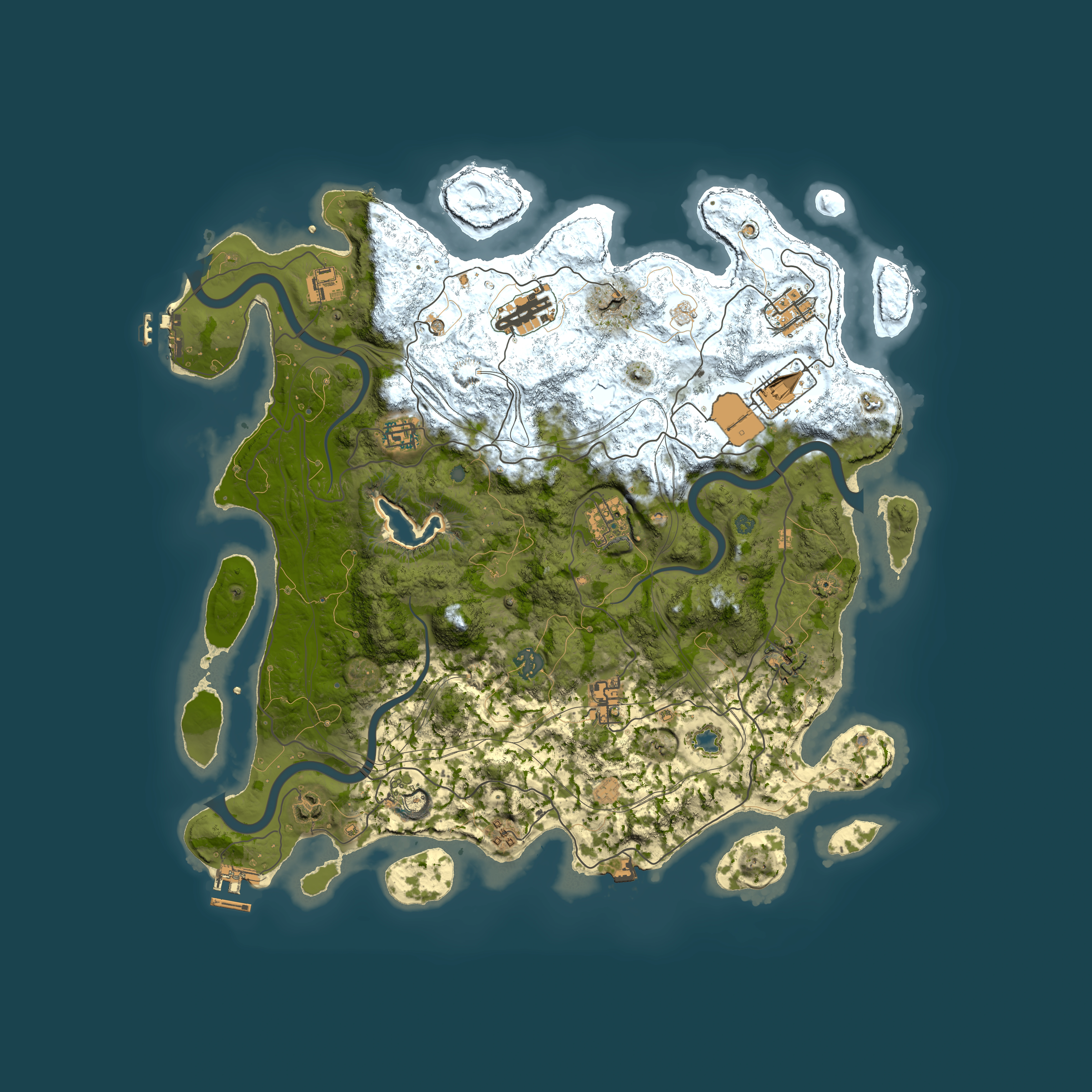 Full top-down render of Rust map seed 0, 4250x4250m