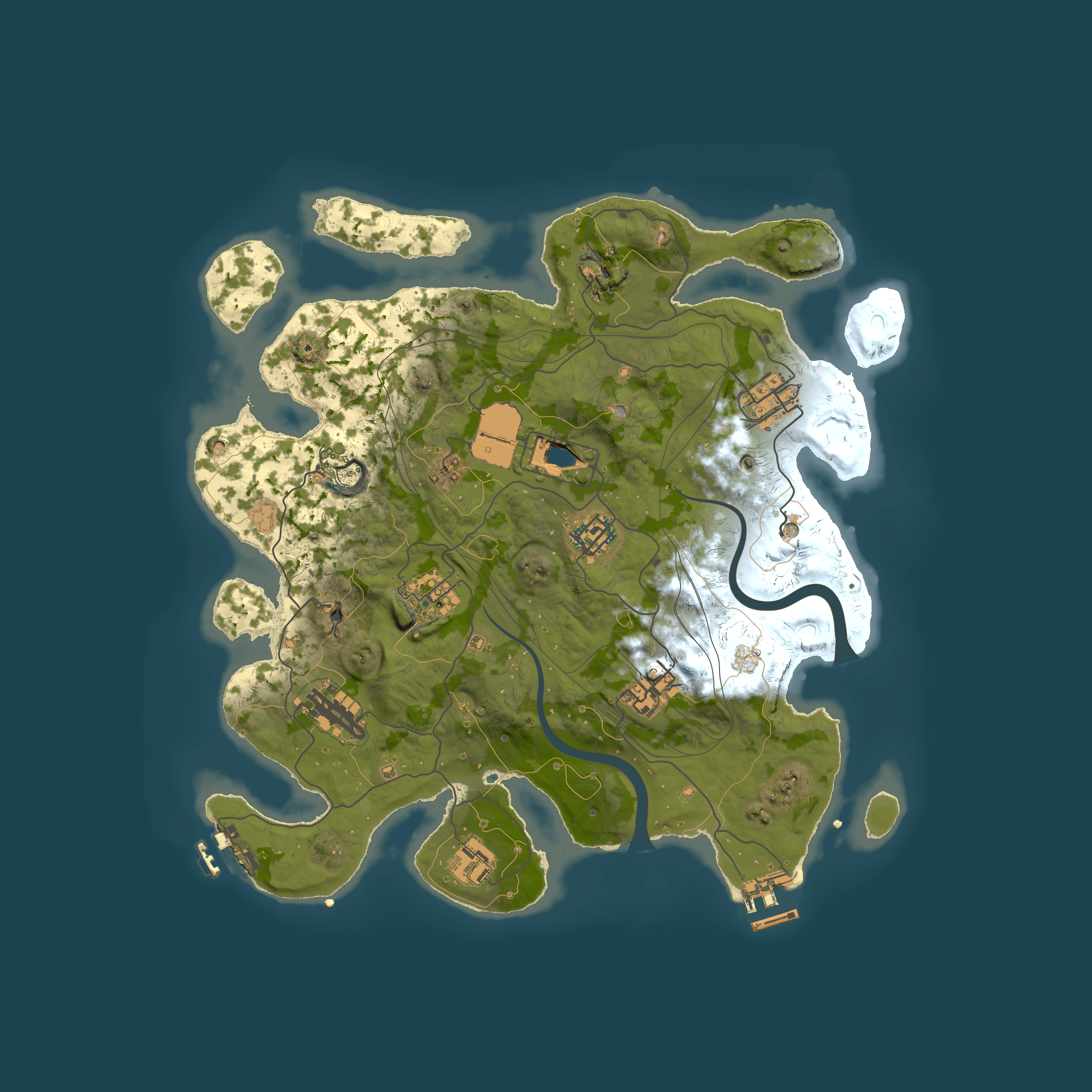 Full top-down render of Rust map seed 1337, 3500x3500m