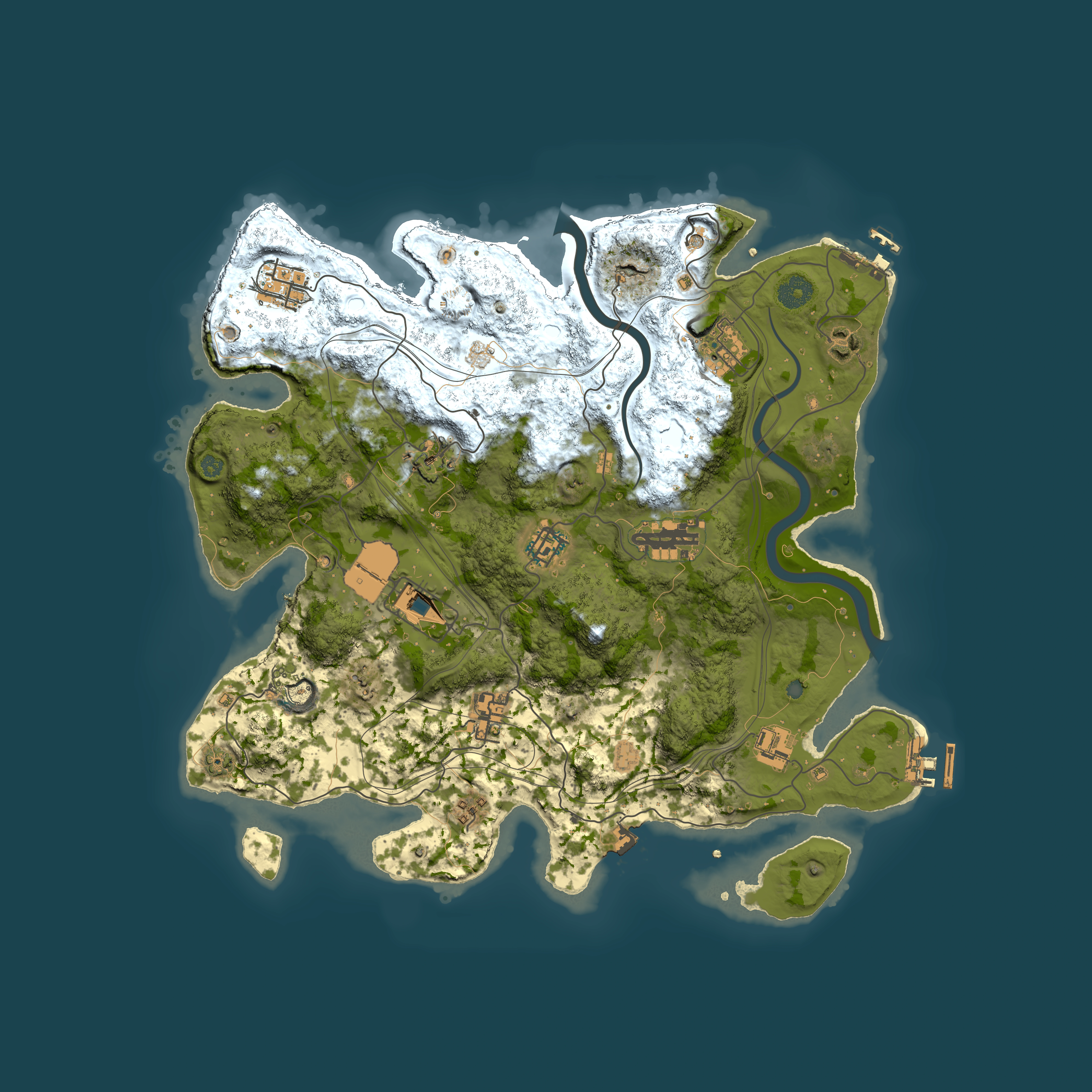 Full top-down render of Rust map seed 1337, 3750x3750m