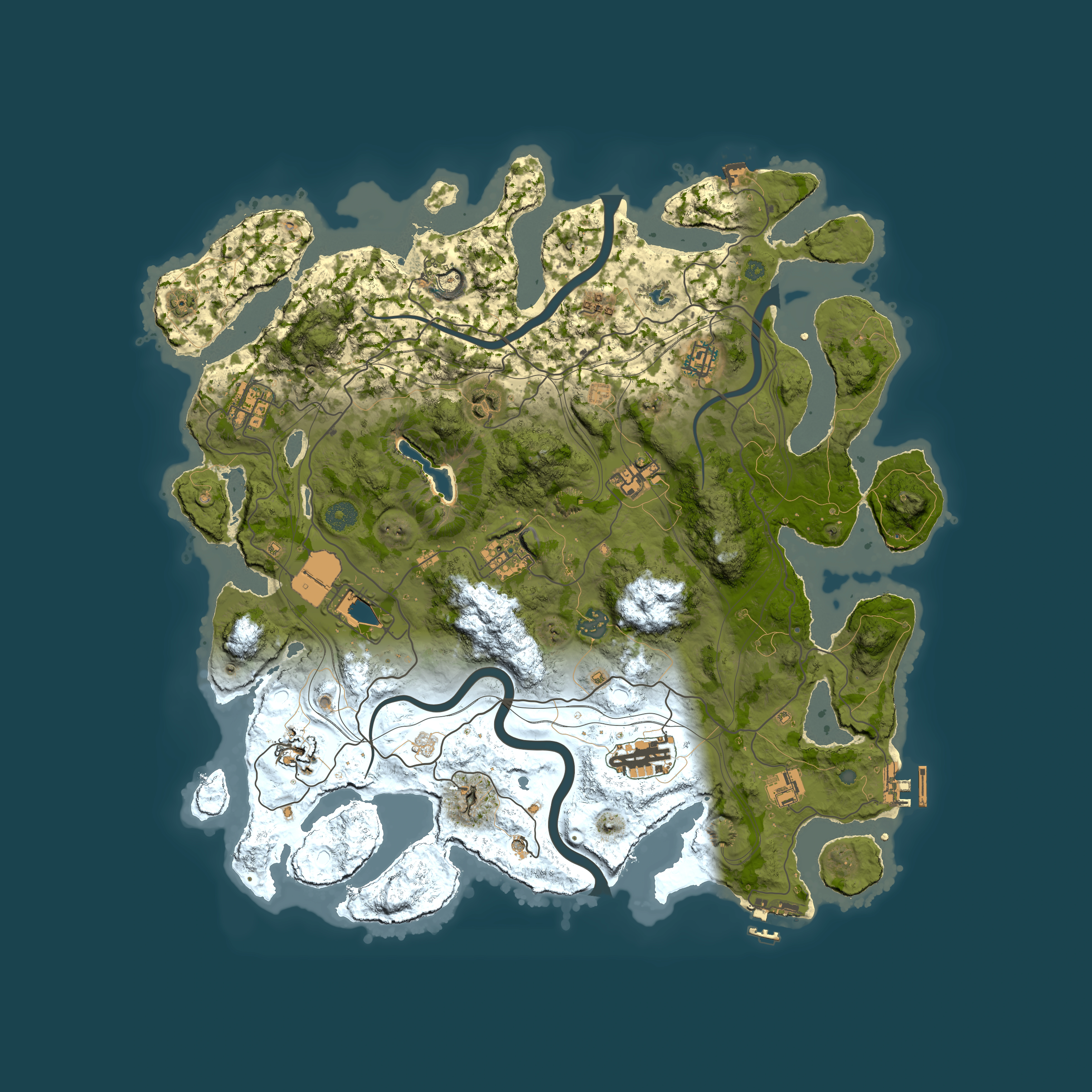 Full top-down render of Rust map seed 1, 4200x4200m
