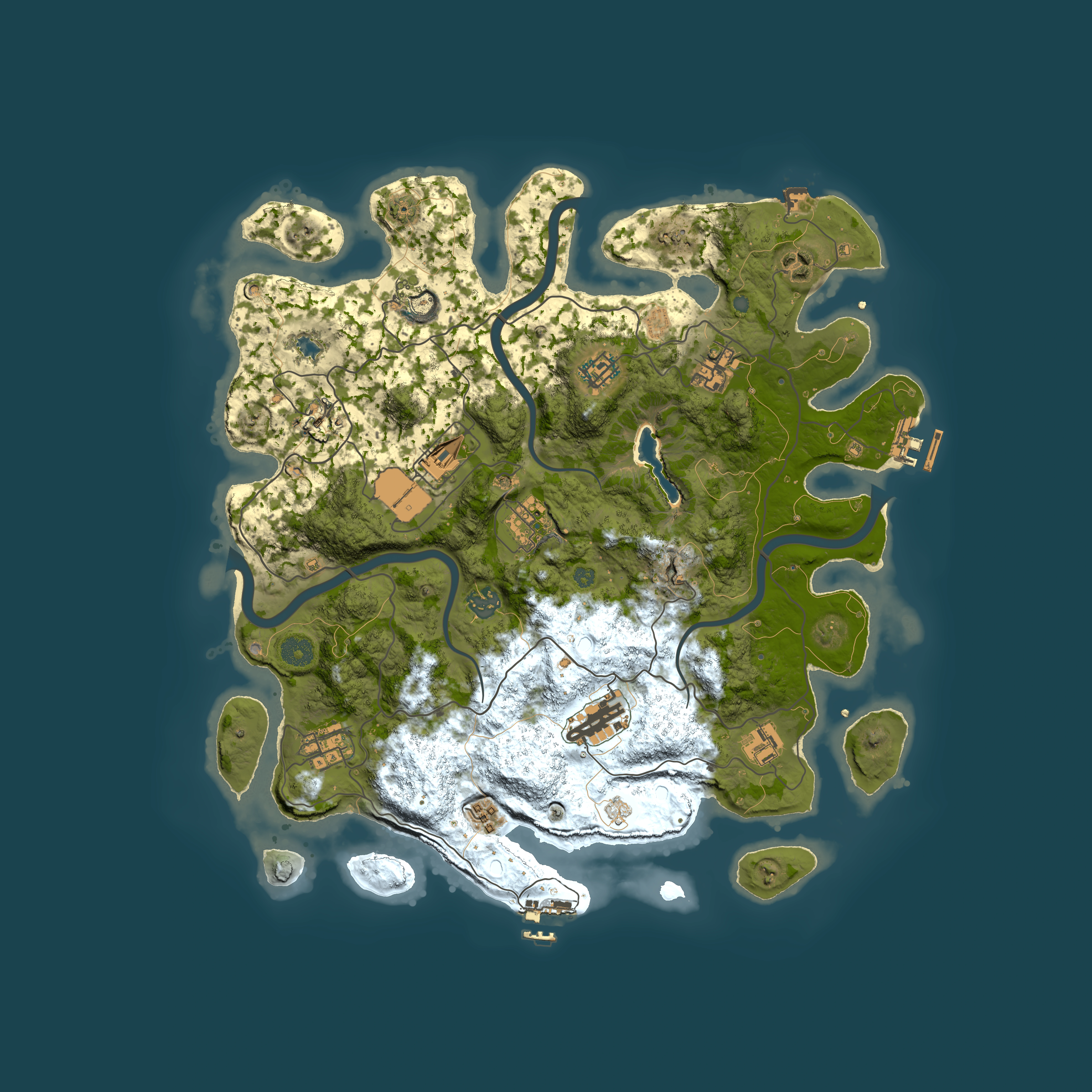 Full top-down render of Rust map seed 300989421, 4000x4000m