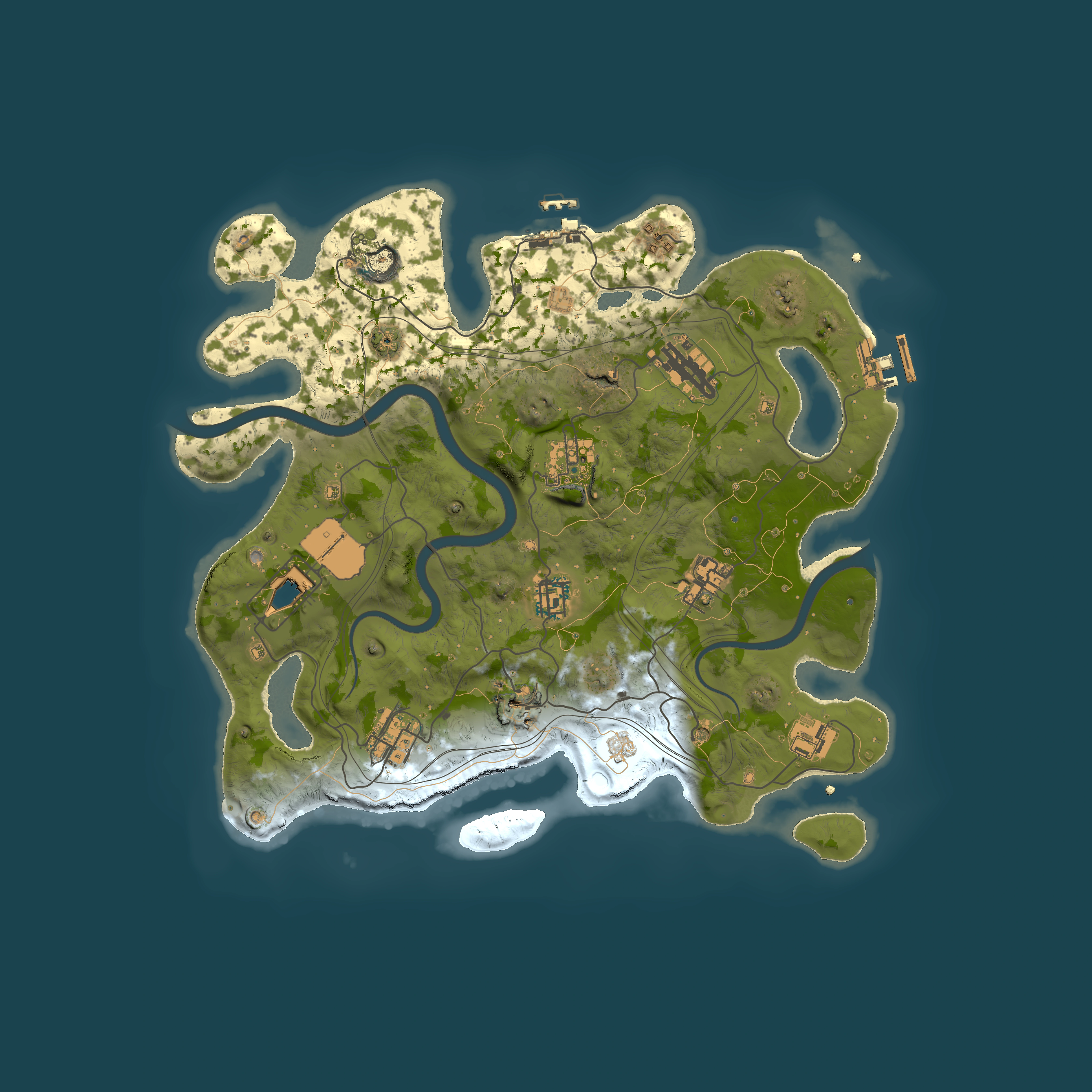 Full top-down render of Rust map seed 1337, 3500x3500m