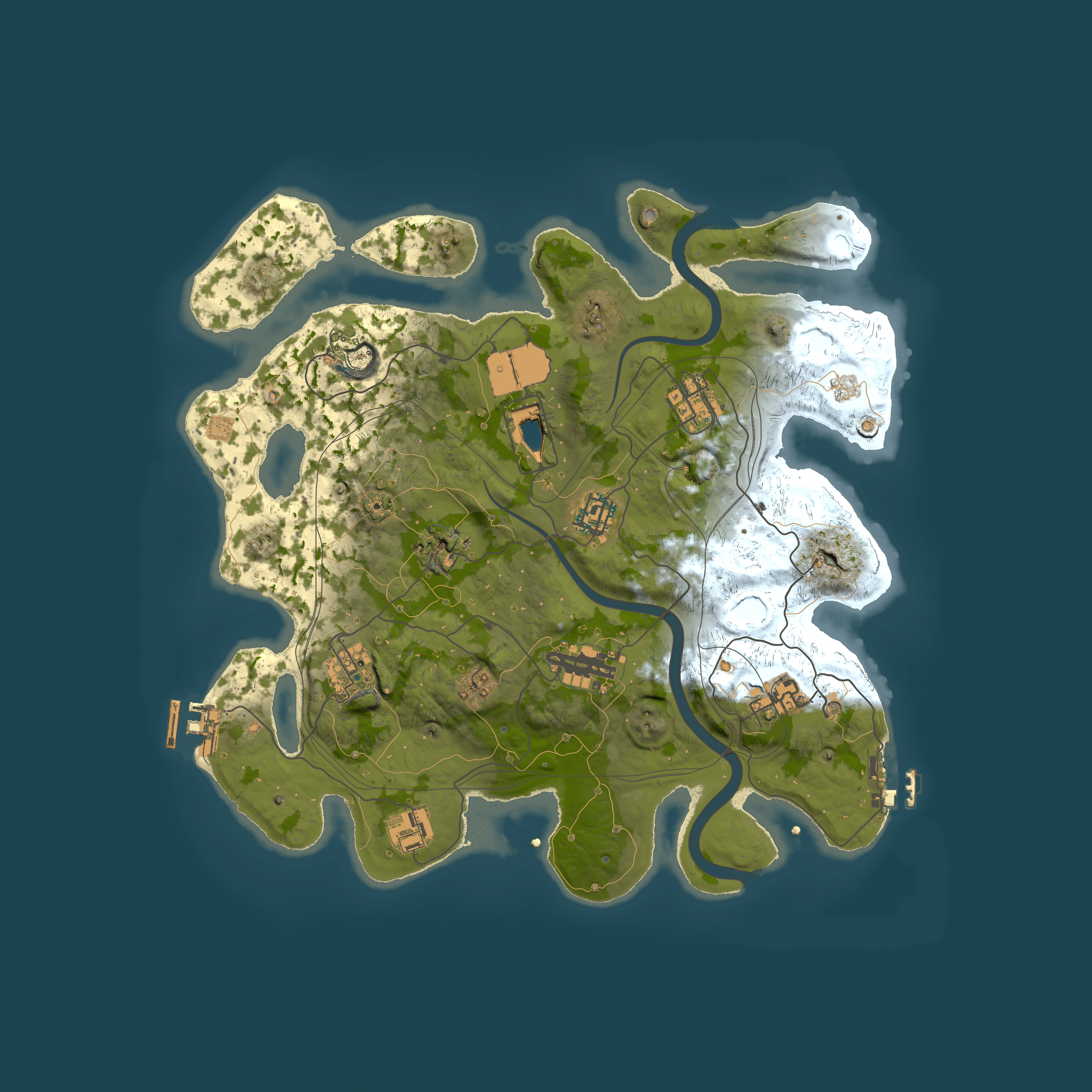 Full top-down render of Rust map seed 1337, 3500x3500m