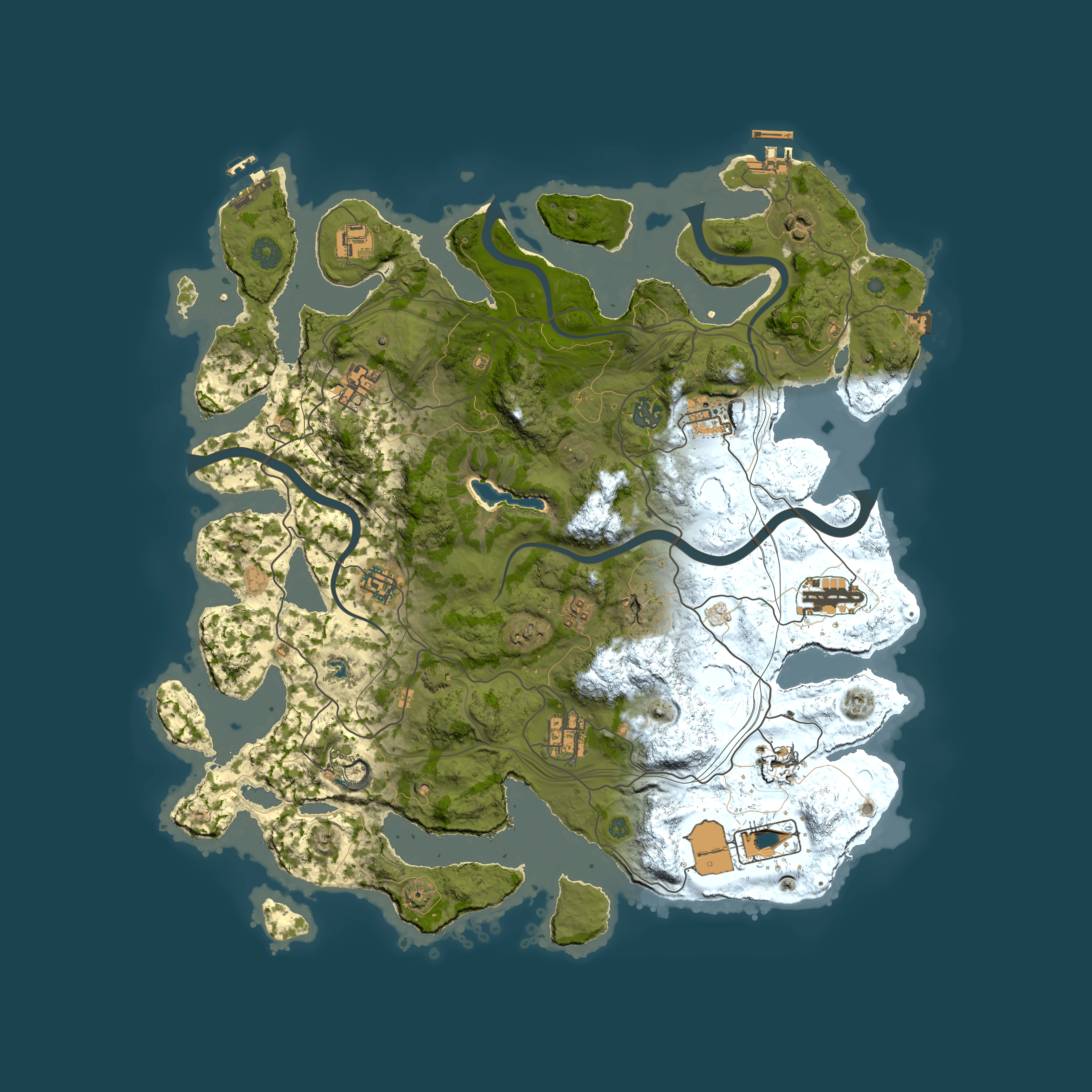 Full top-down render of Rust map seed 1, 4200x4200m