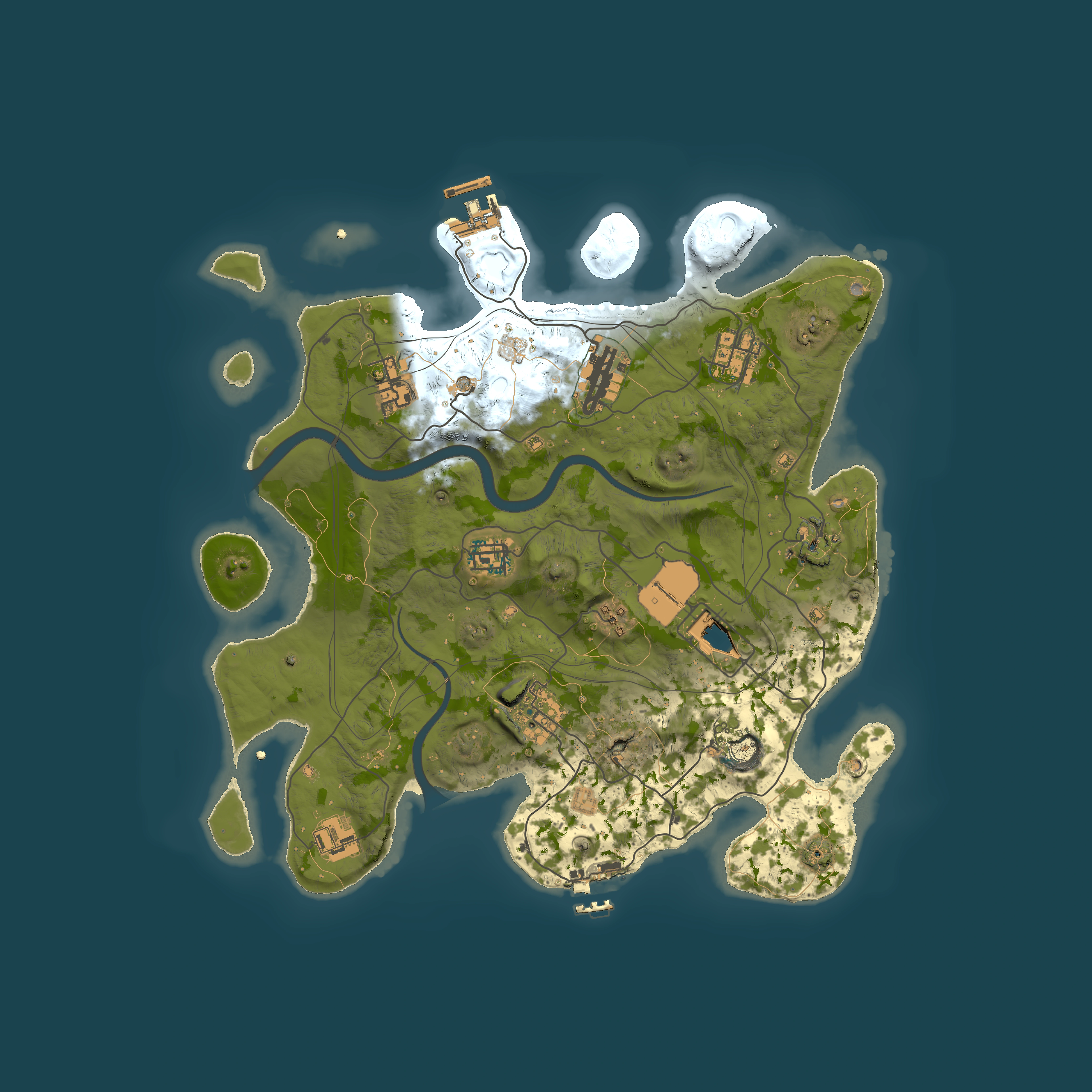 Full top-down render of Rust map seed 1337, 3500x3500m