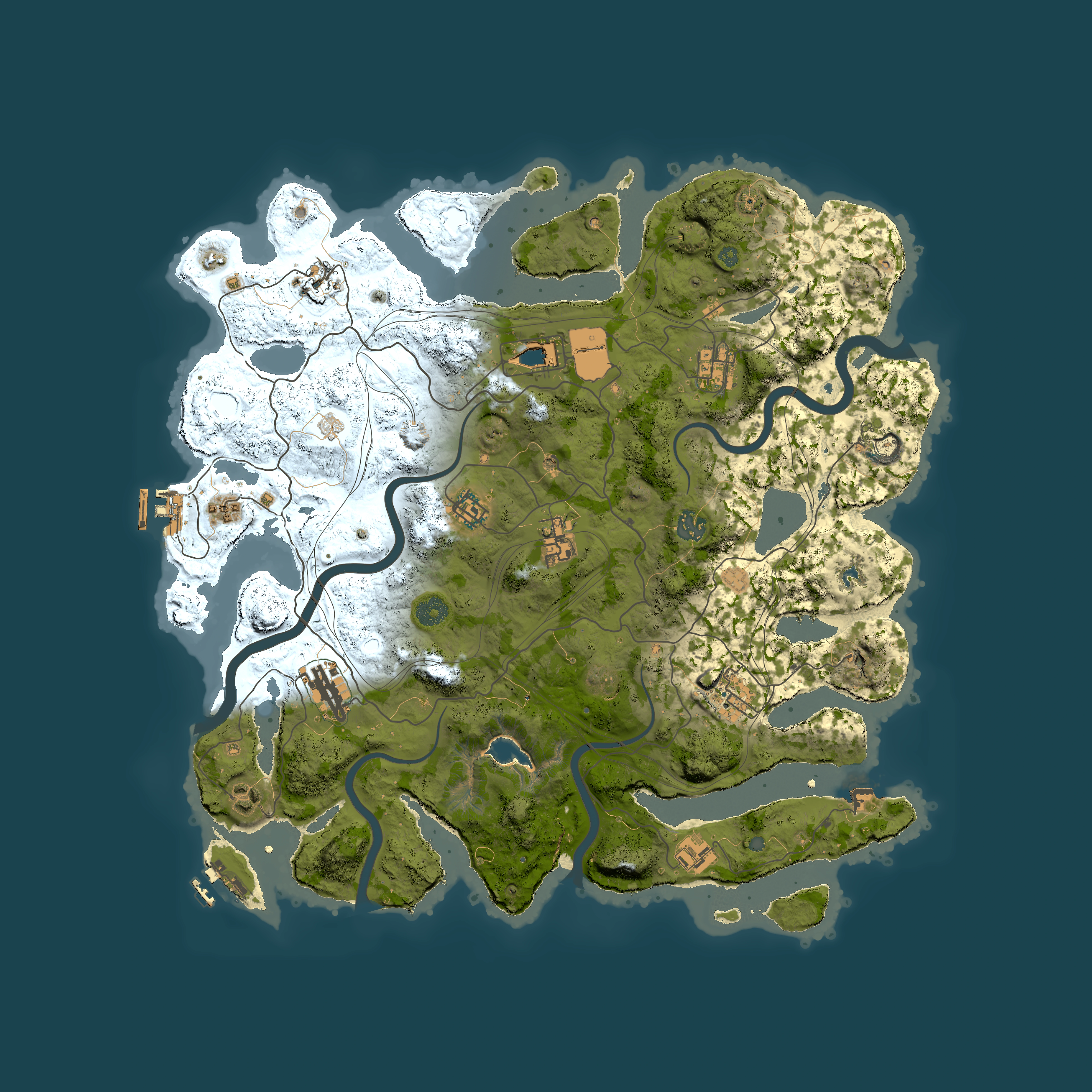 Full top-down render of Rust map seed 1, 4200x4200m