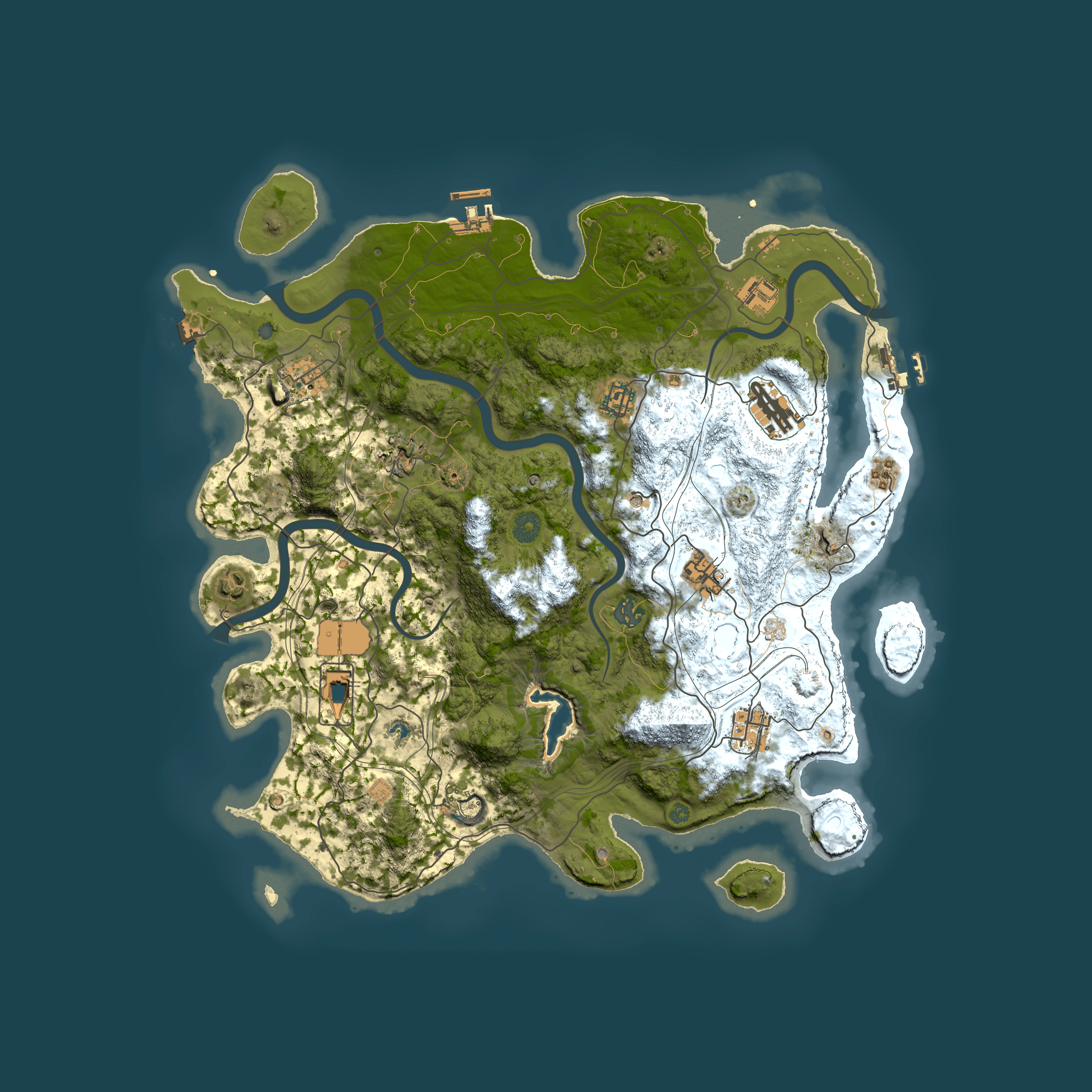 Full top-down render of Rust map seed 0, 4250x4250m