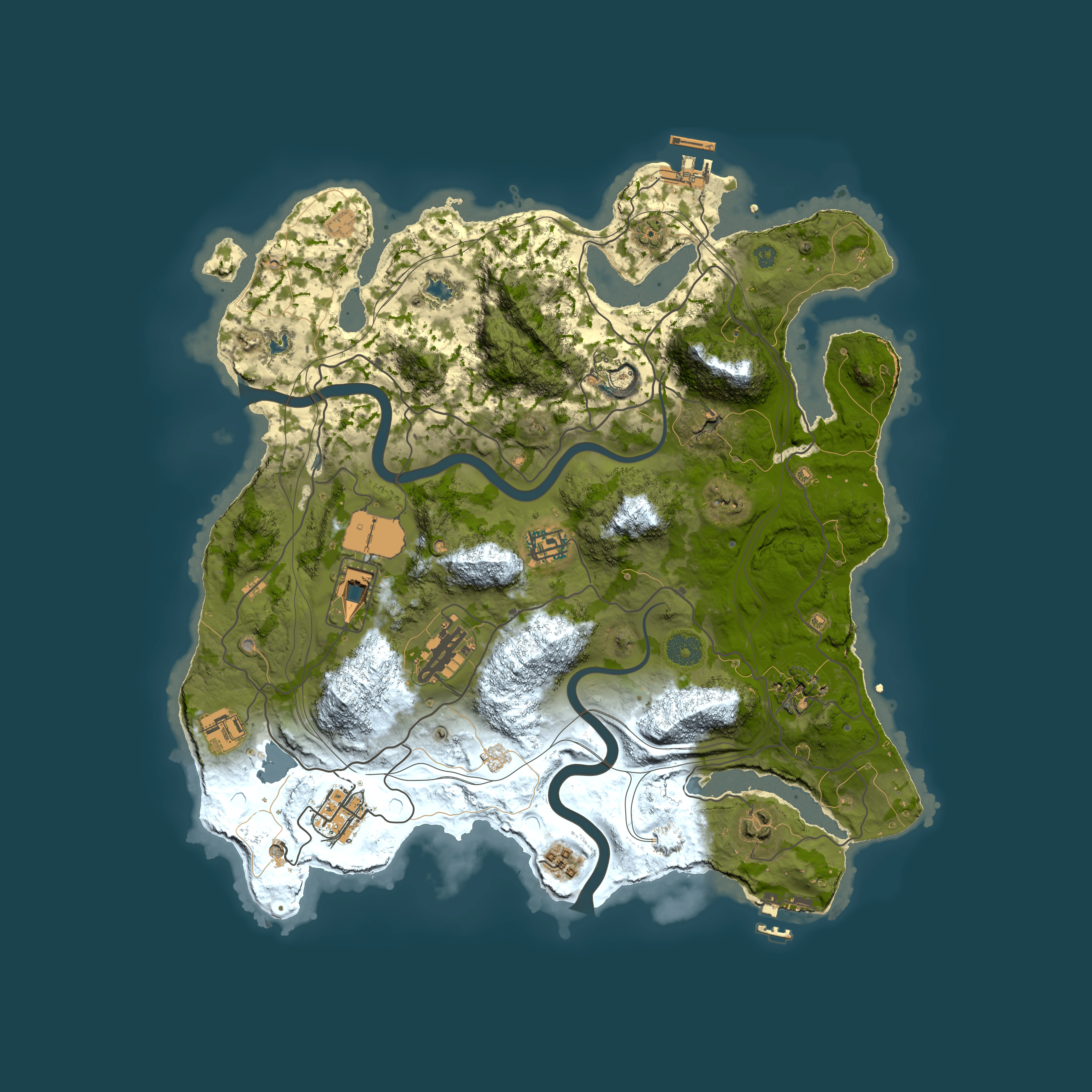 Full top-down render of Rust map seed 1337, 3700x3700m