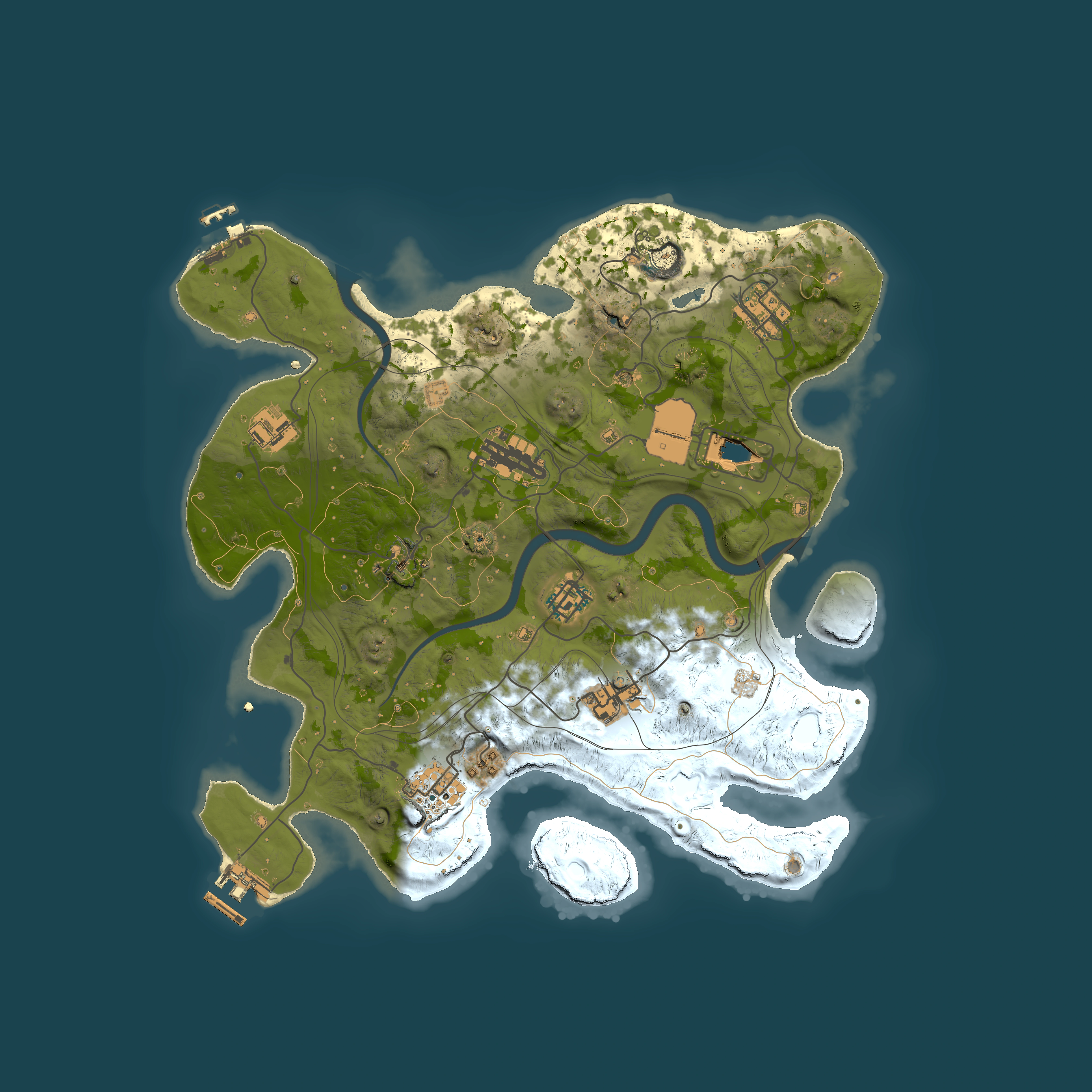 Full top-down render of Rust map seed 1337, 3500x3500m