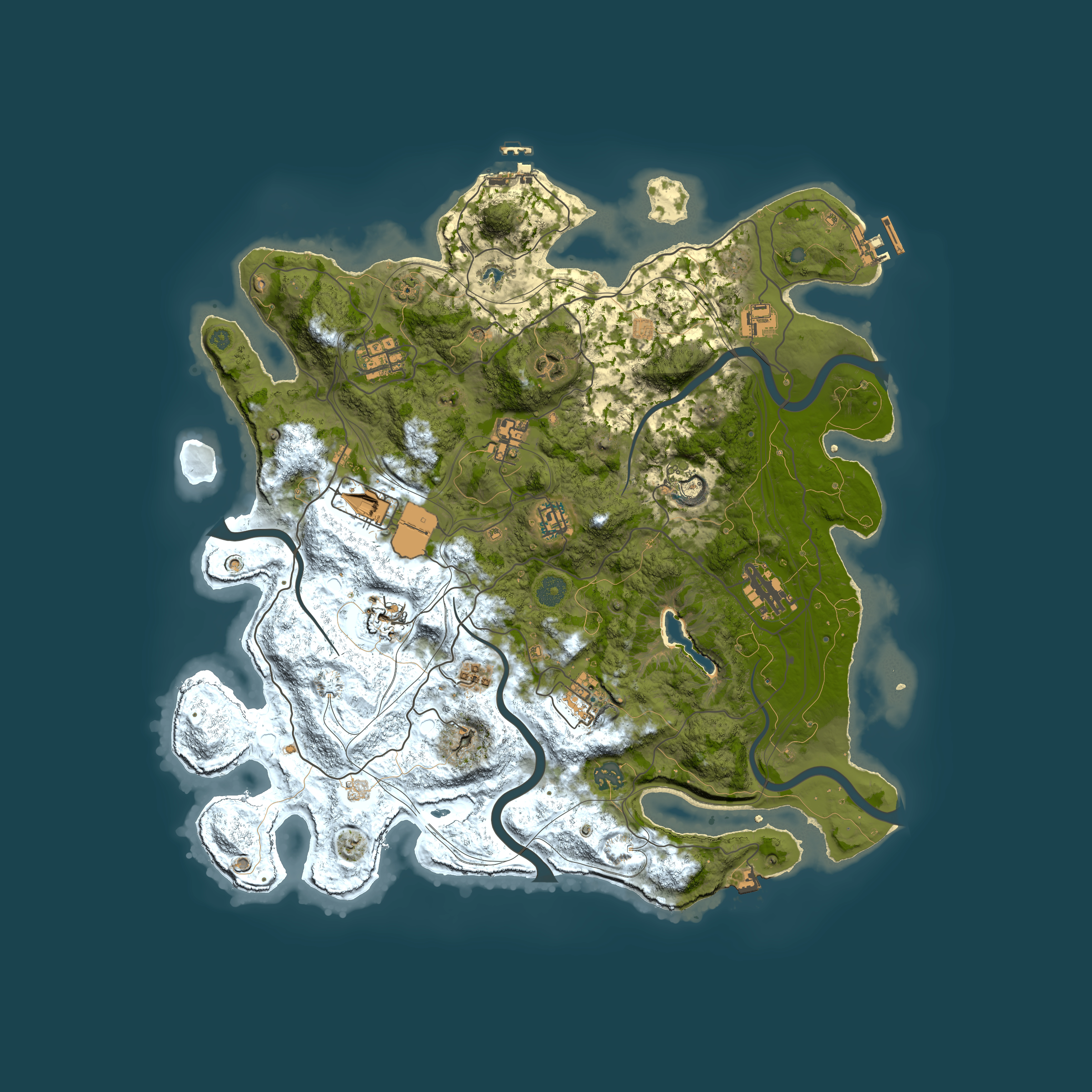 Full top-down render of Rust map seed 0, 4250x4250m