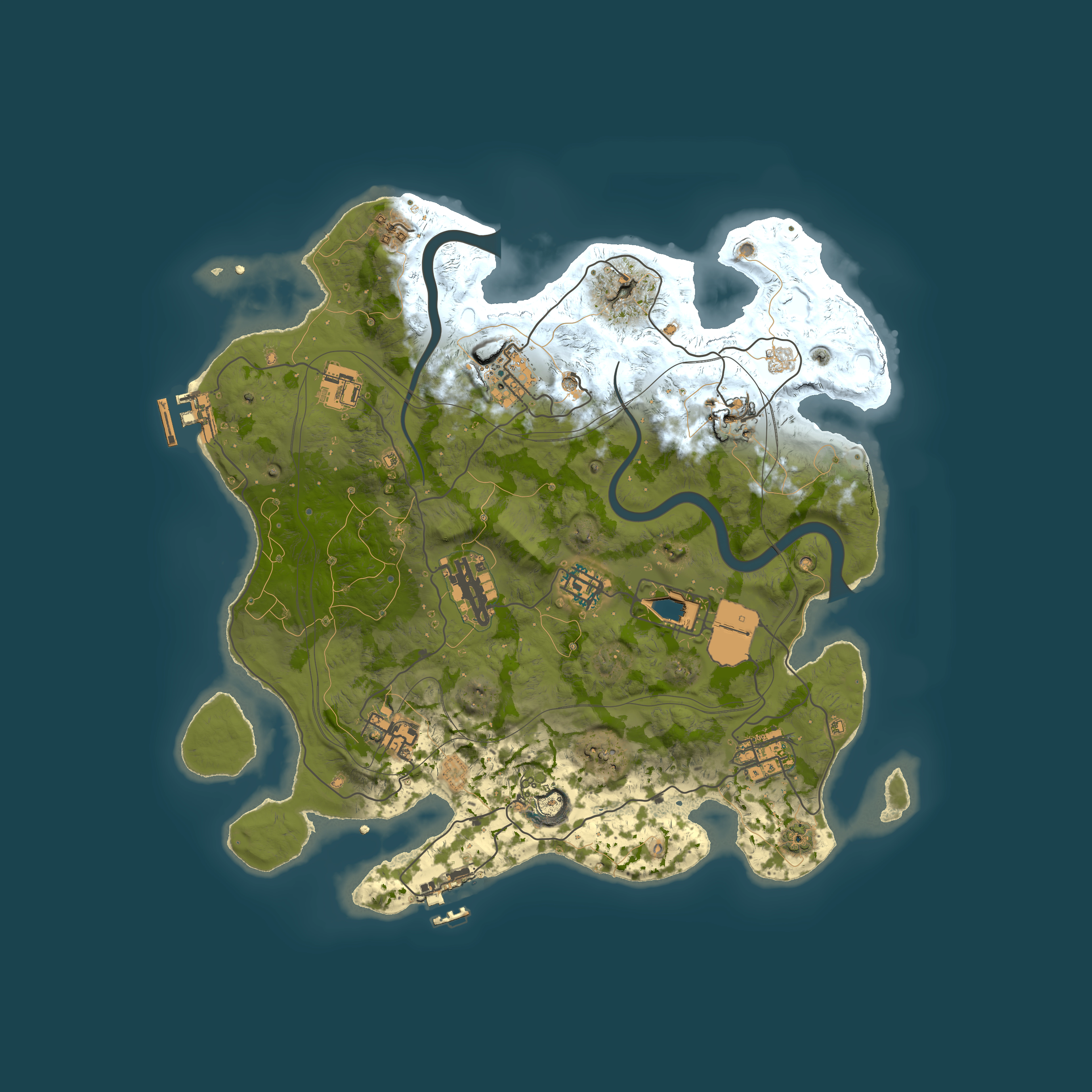 Full top-down render of Rust map seed 1337, 3500x3500m