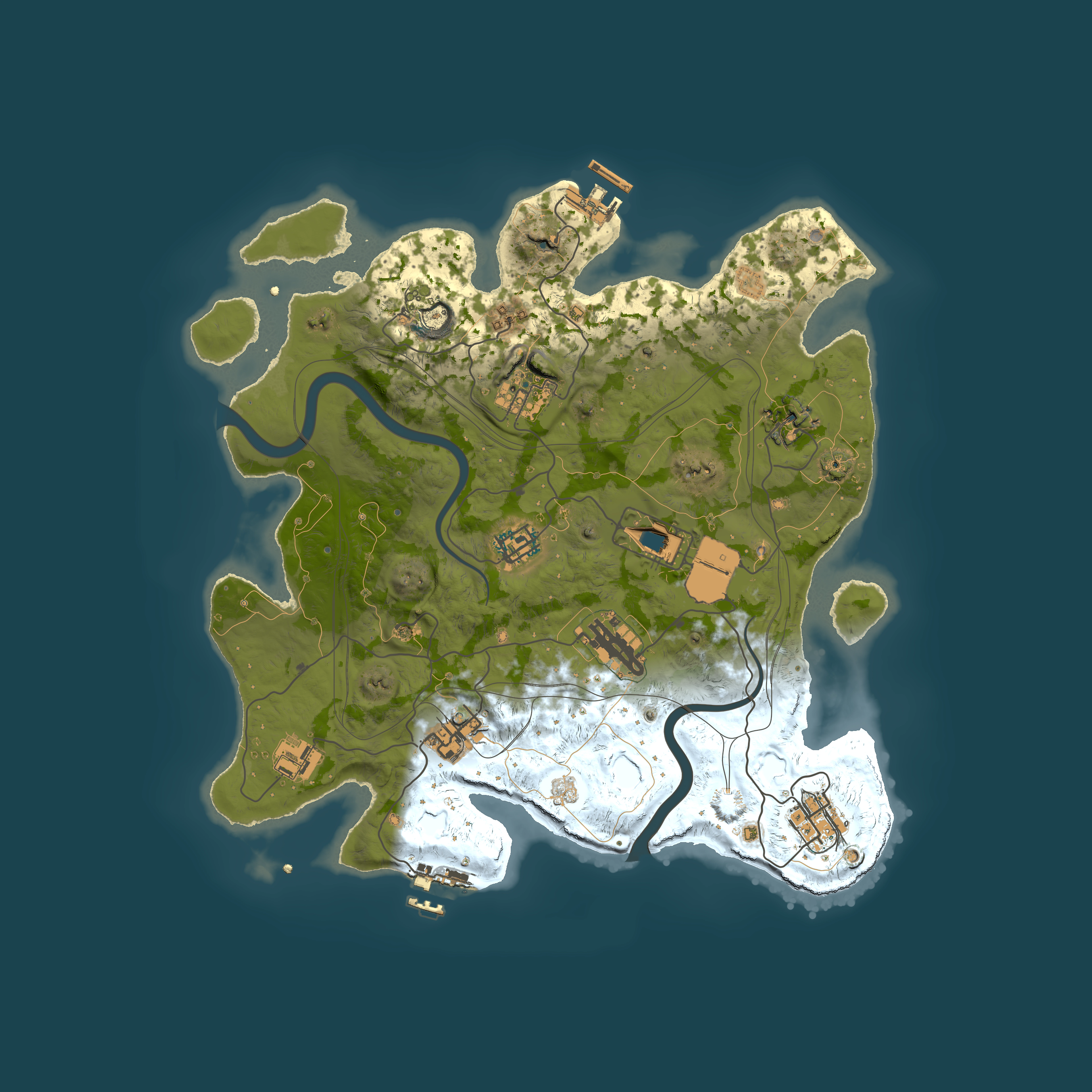 Full top-down render of Rust map seed 1337, 3500x3500m