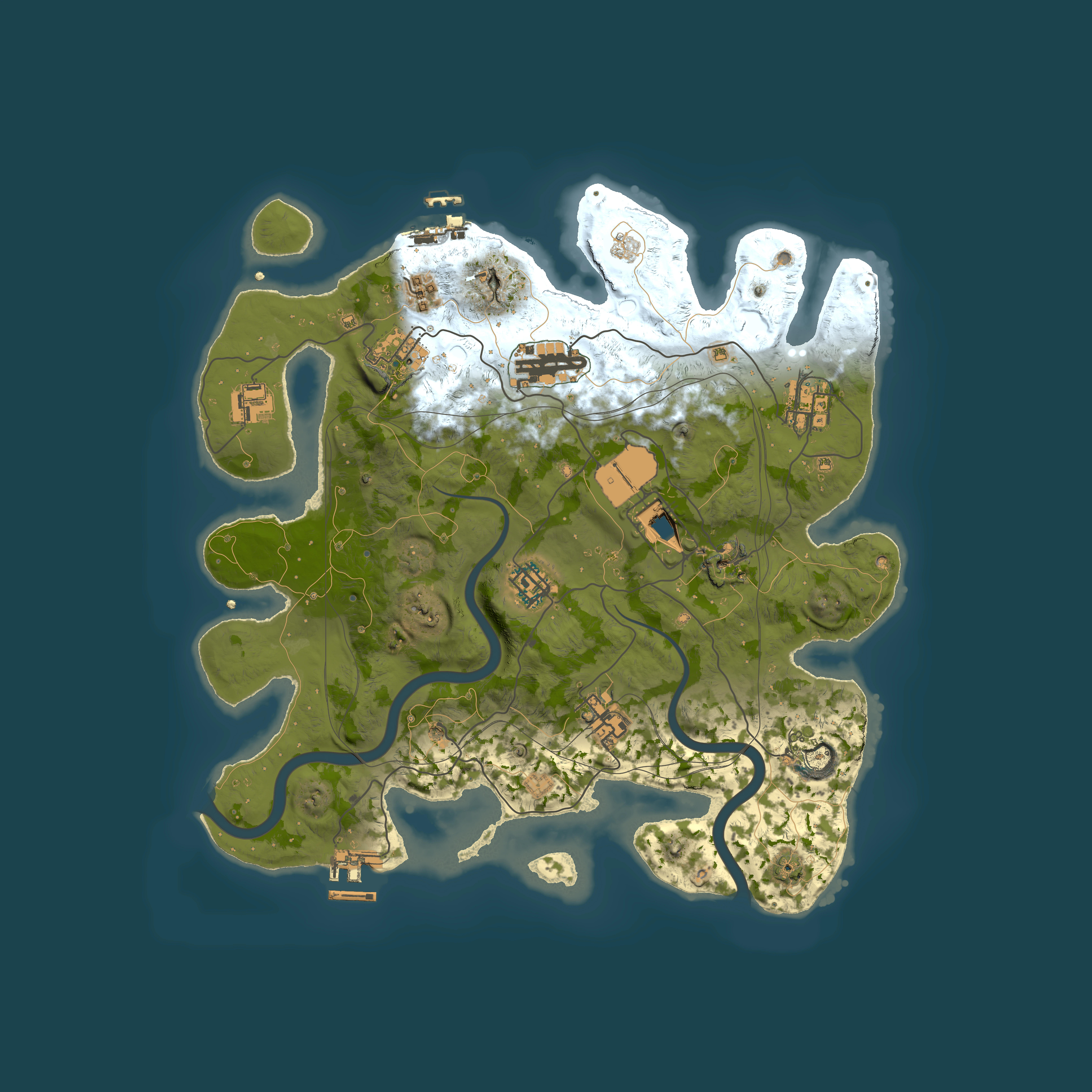 Full top-down render of Rust map seed 1337, 3500x3500m