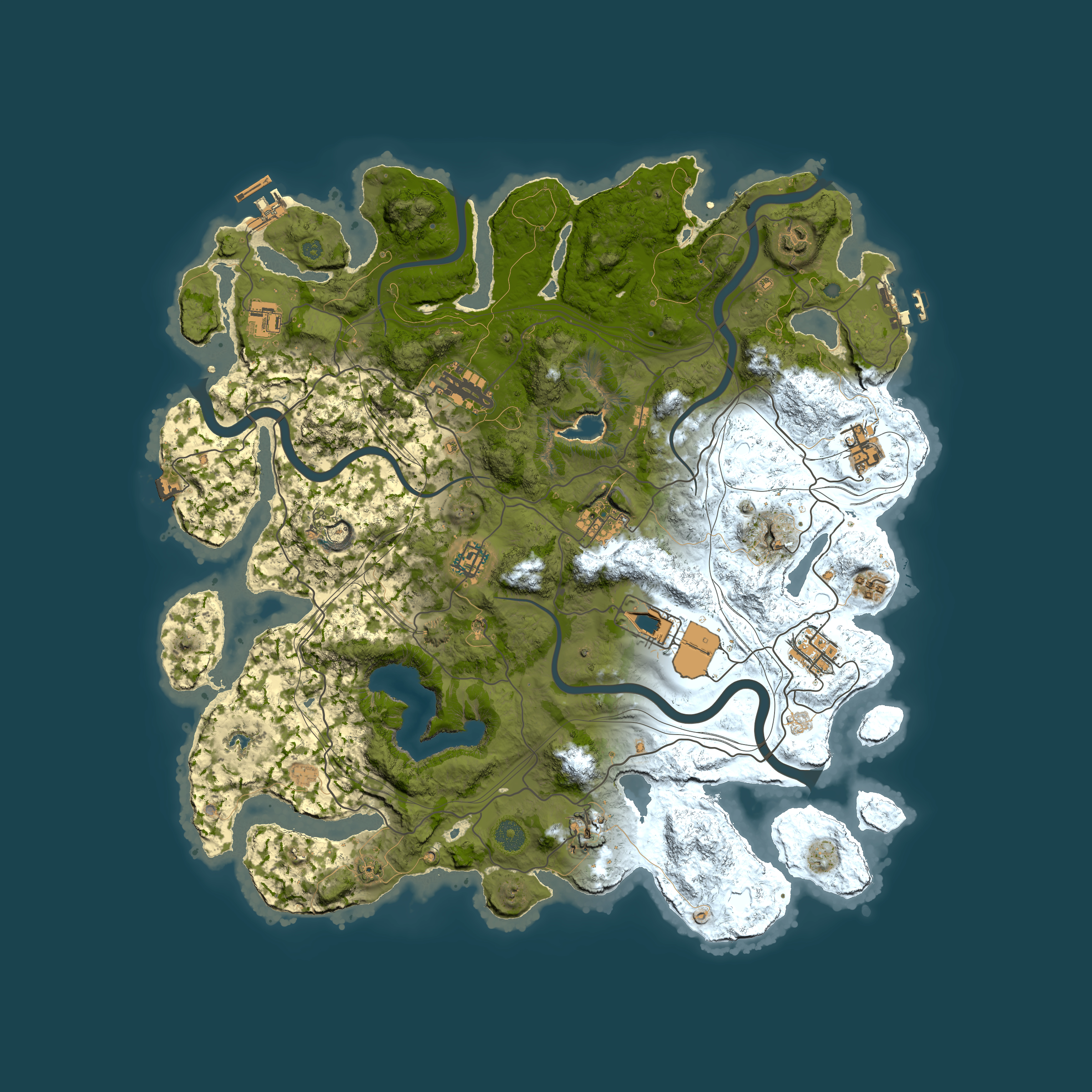 Full top-down render of Rust map seed 1111, 4250x4250m