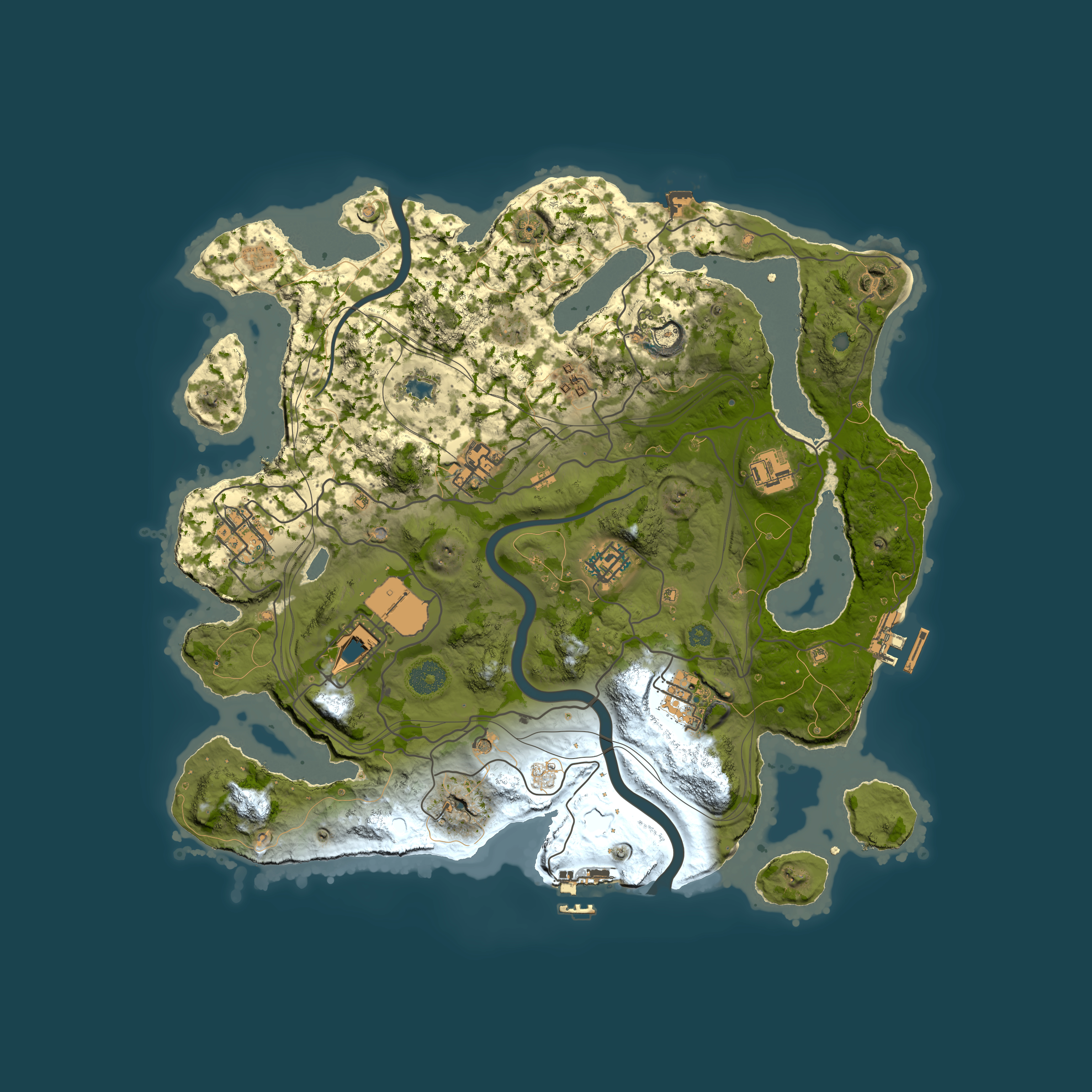 Full top-down render of Rust map seed 1367205618, 3650x3650m