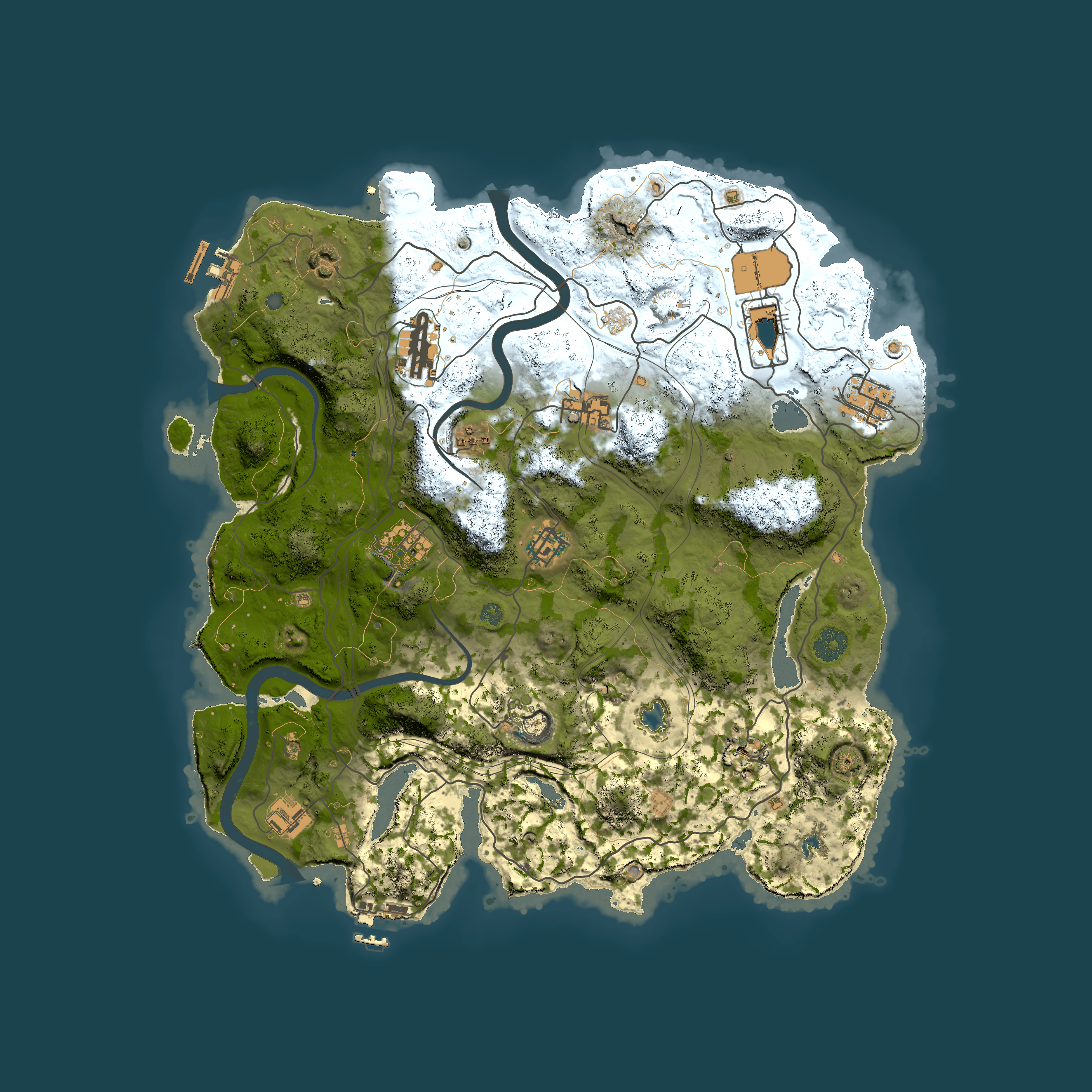 Full top-down render of Rust map seed 1337, 3800x3800m