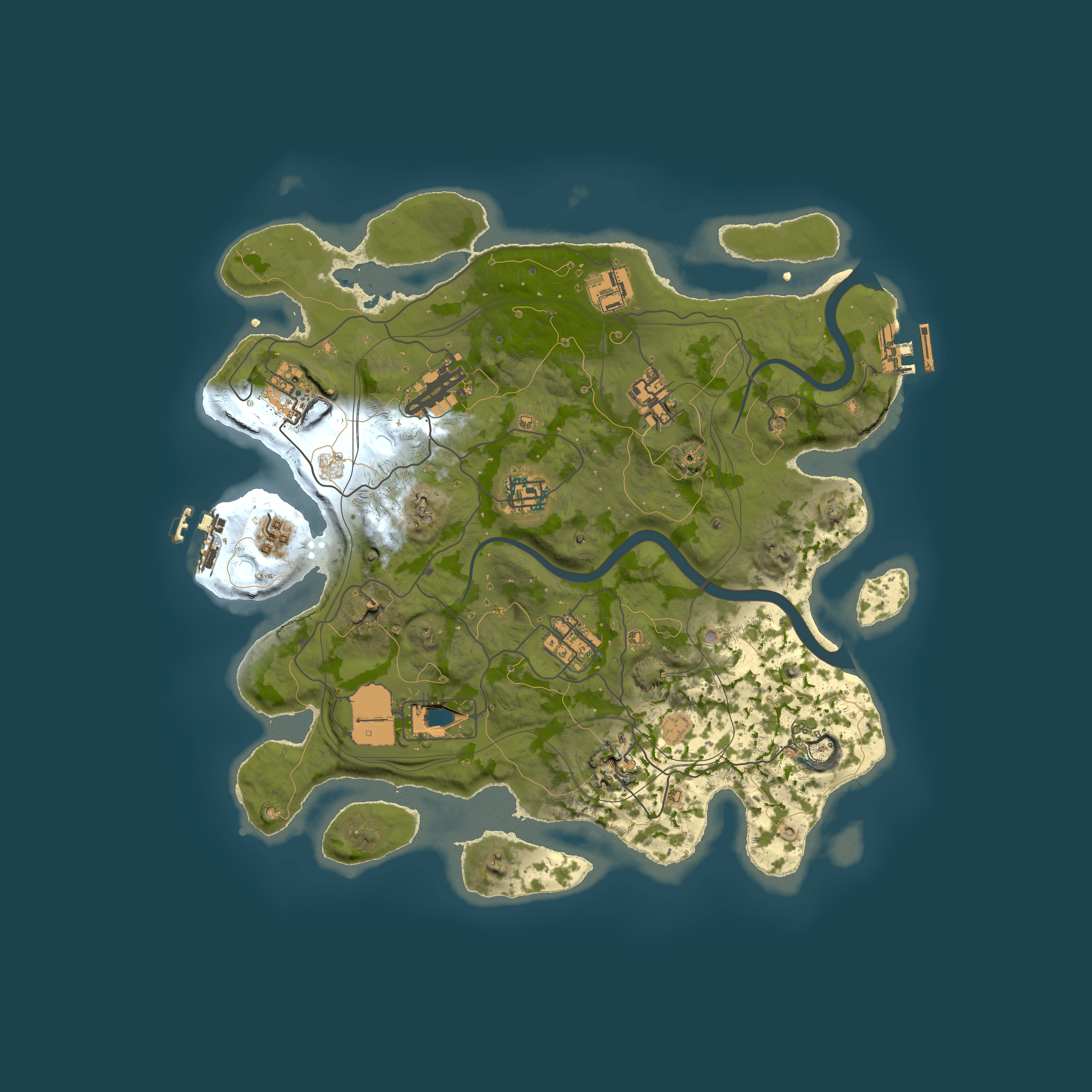 Full top-down render of Rust map seed 1337, 3500x3500m