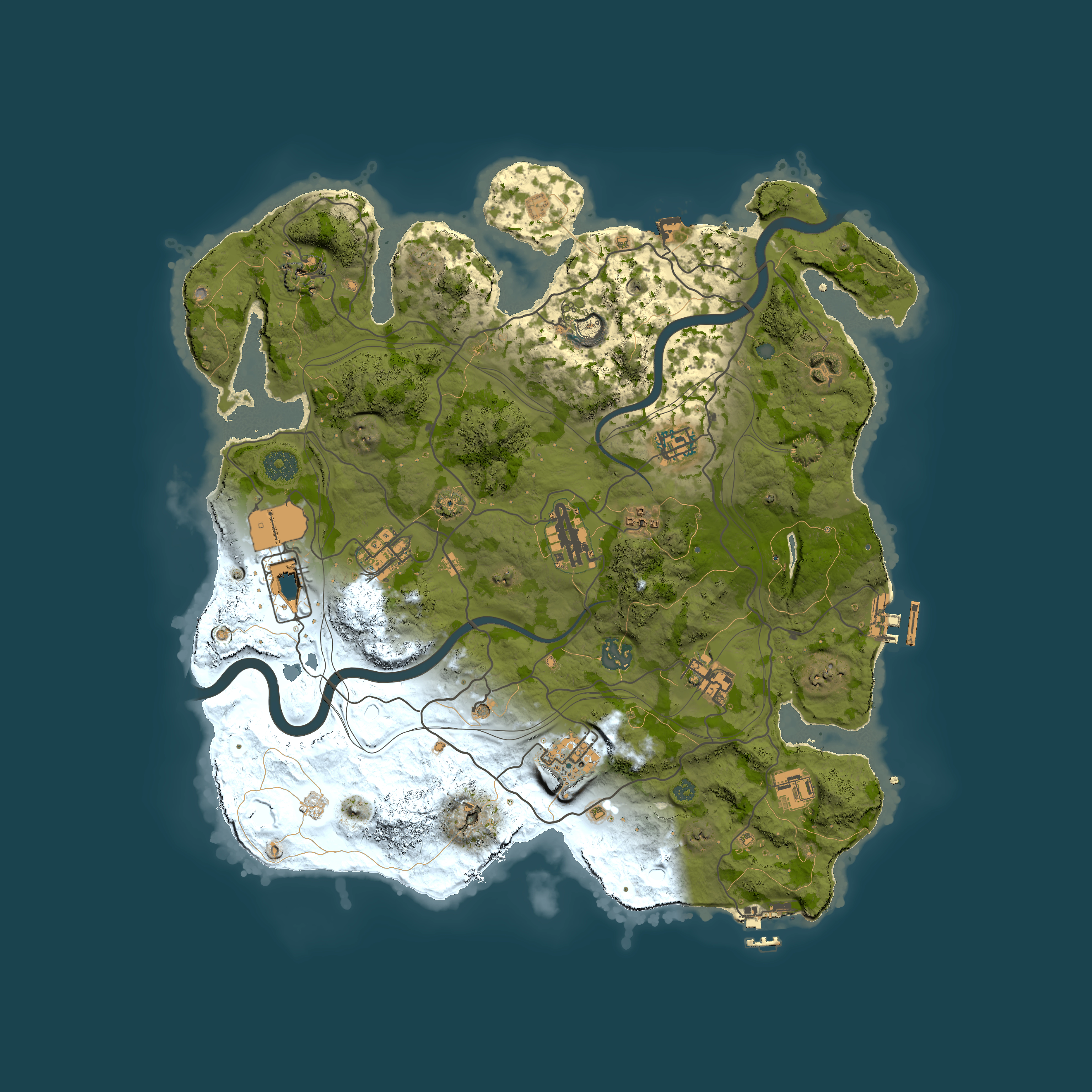 Full top-down render of Rust map seed 1337, 3850x3850m