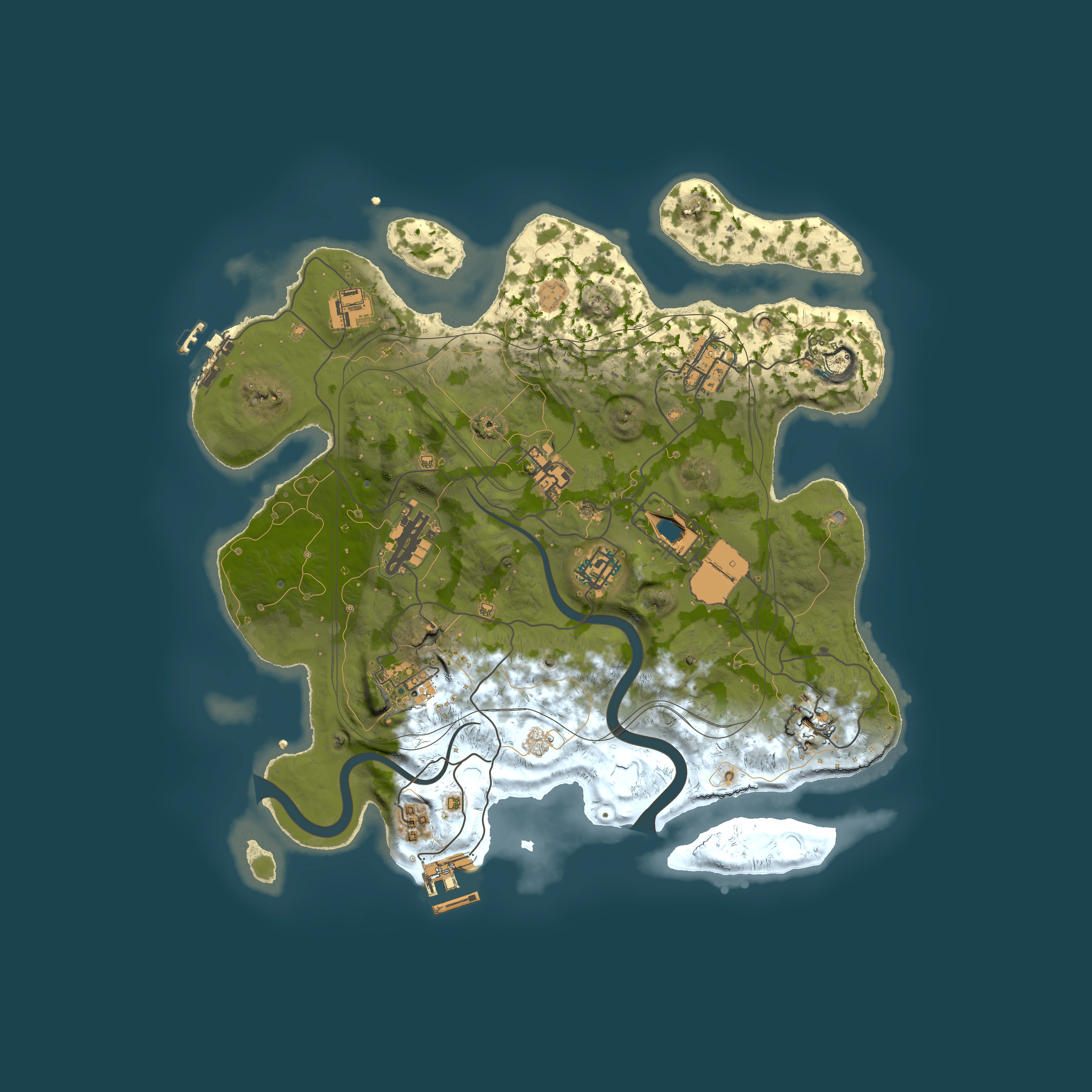 Full top-down render of Rust map seed 1337, 3500x3500m
