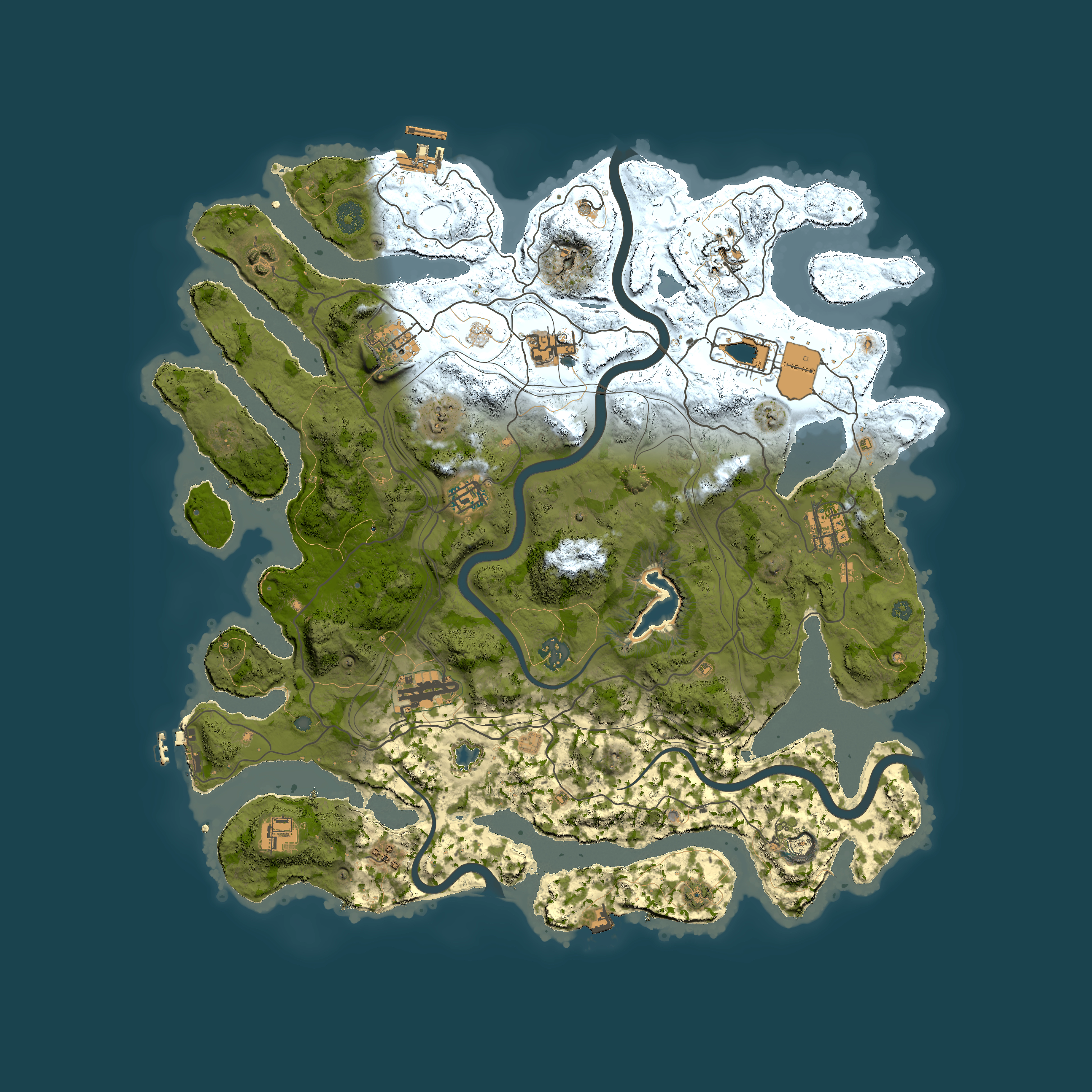 Full top-down render of Rust map seed 1, 4200x4200m