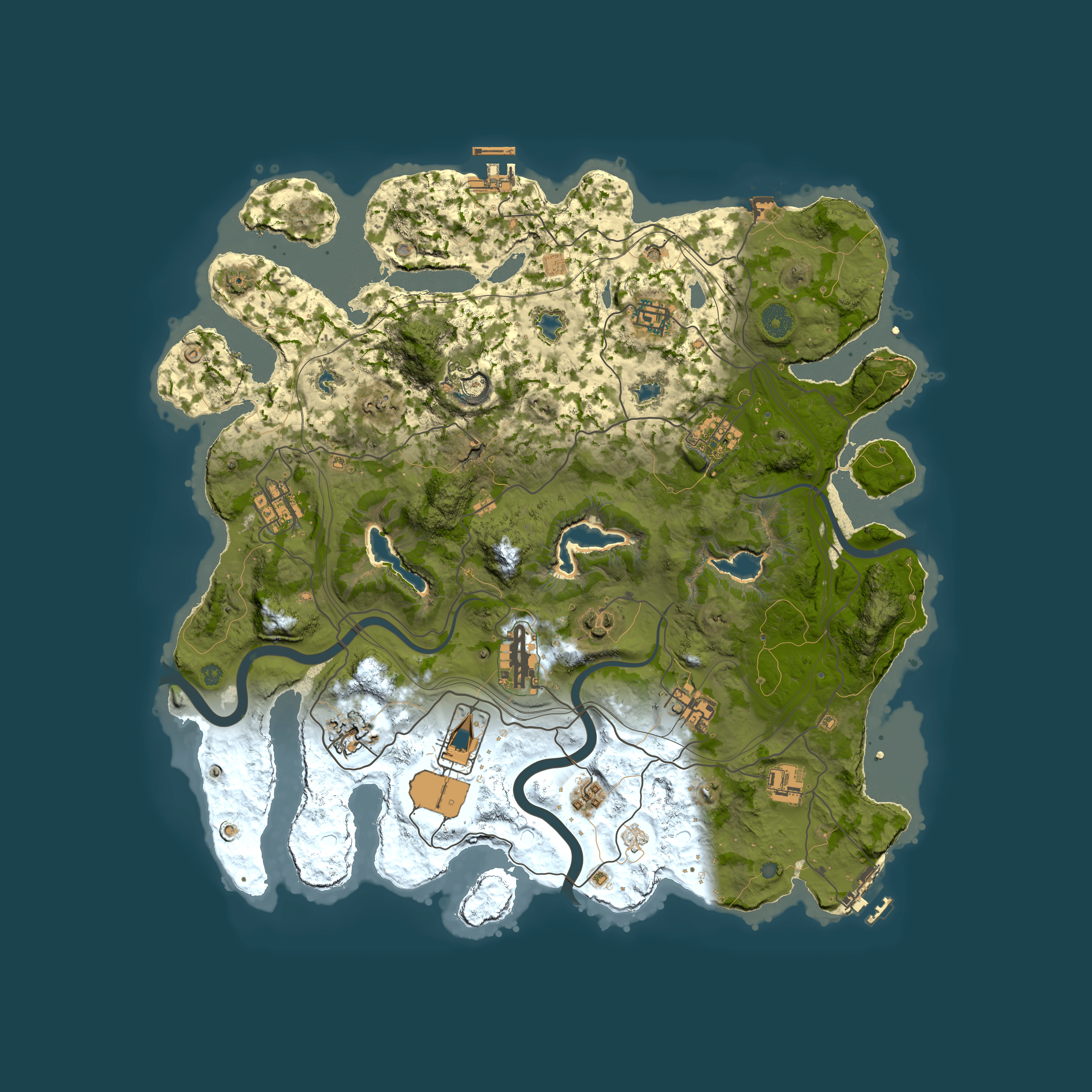 Full top-down render of Rust map seed 383227494, 4000x4000m