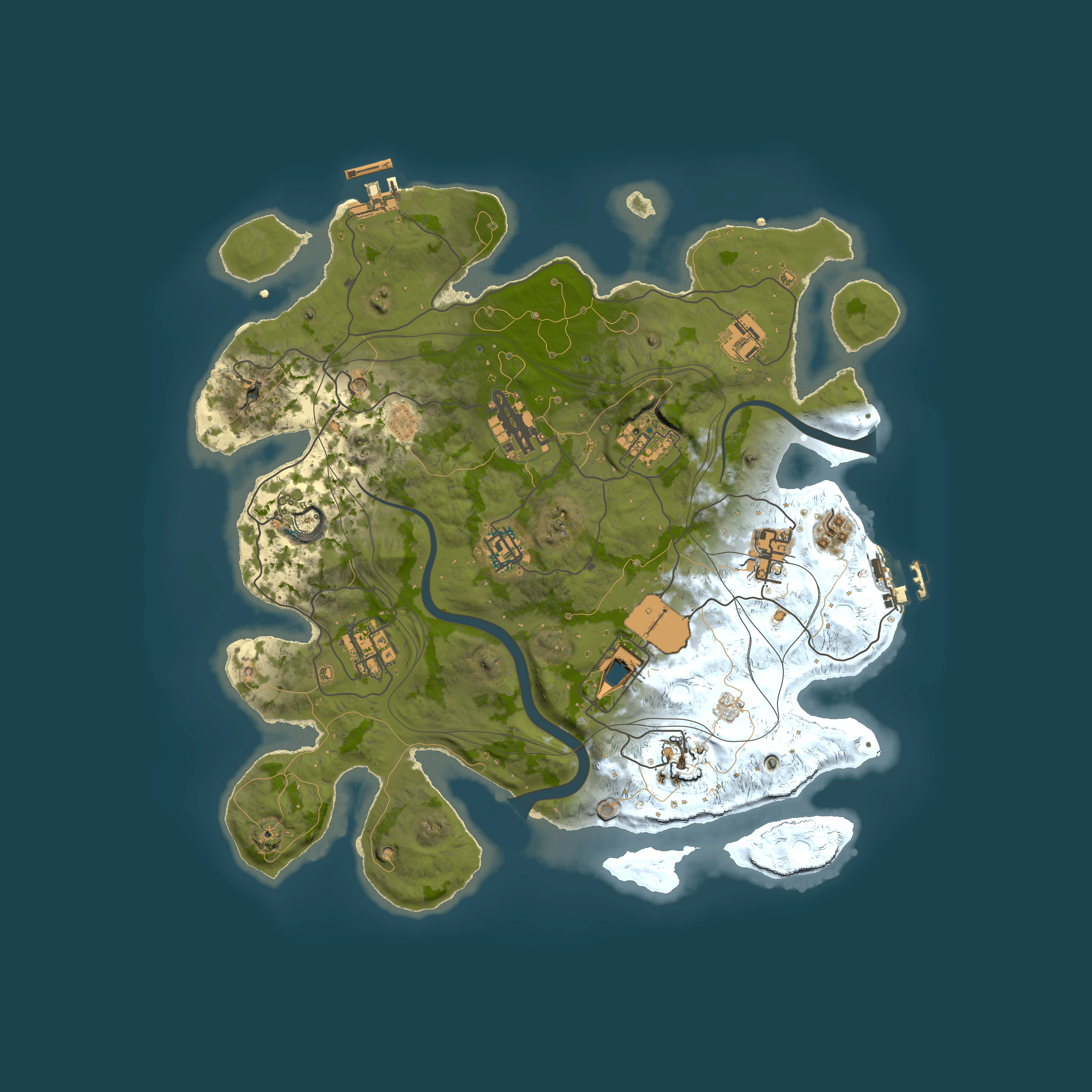 Full top-down render of Rust map seed 1337, 3500x3500m