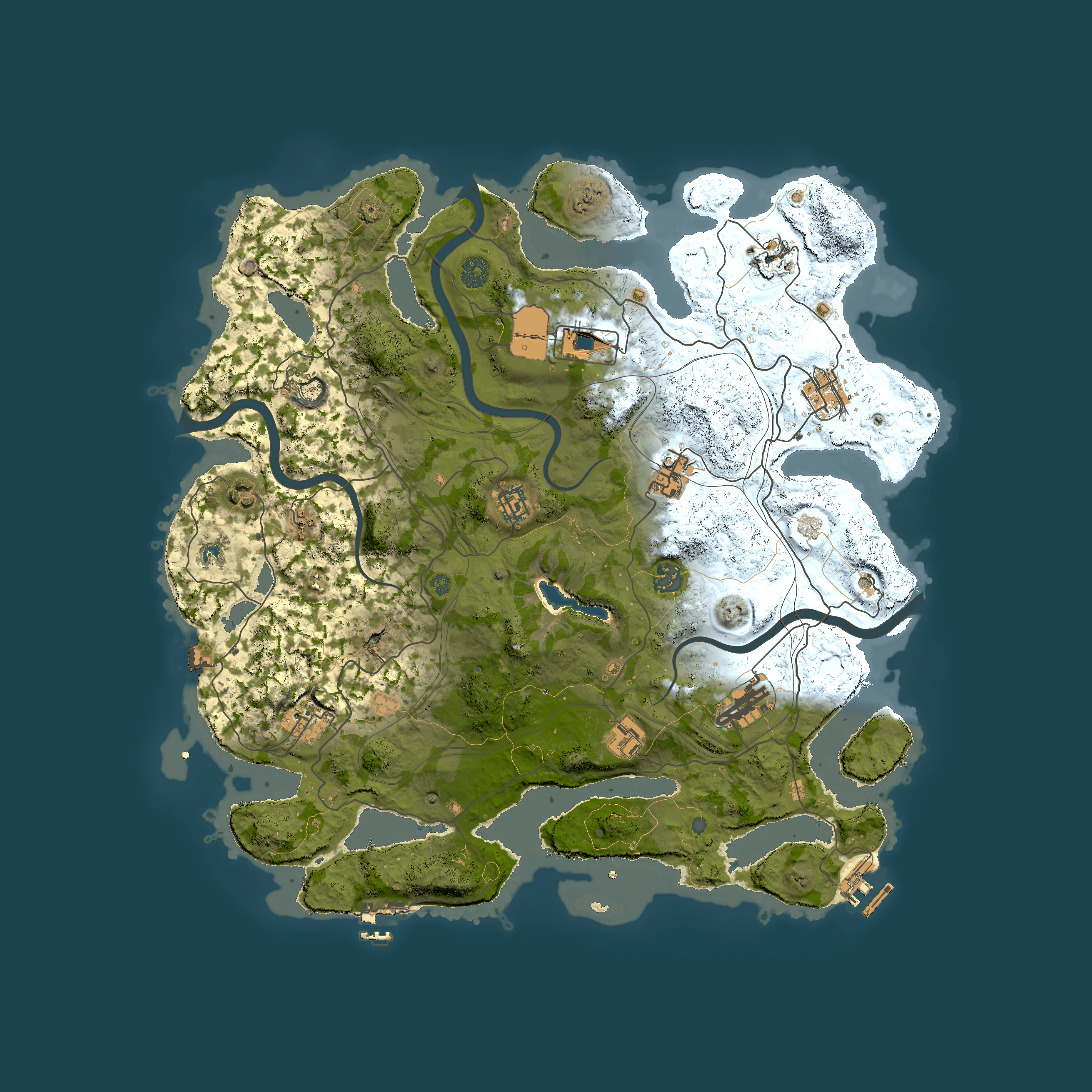 Full top-down render of Rust map seed 1, 4200x4200m