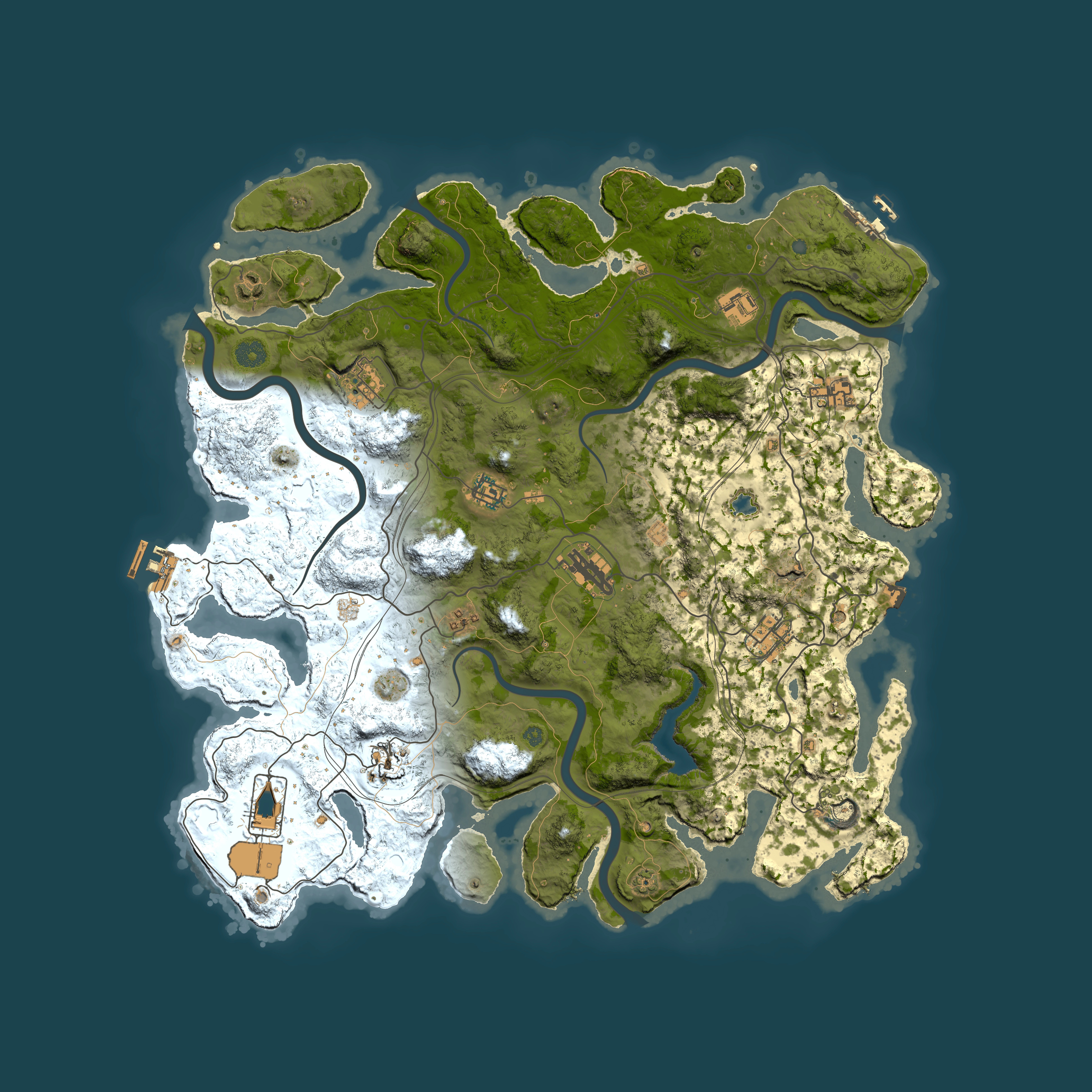 Full top-down render of Rust map seed 2057, 4400x4400m