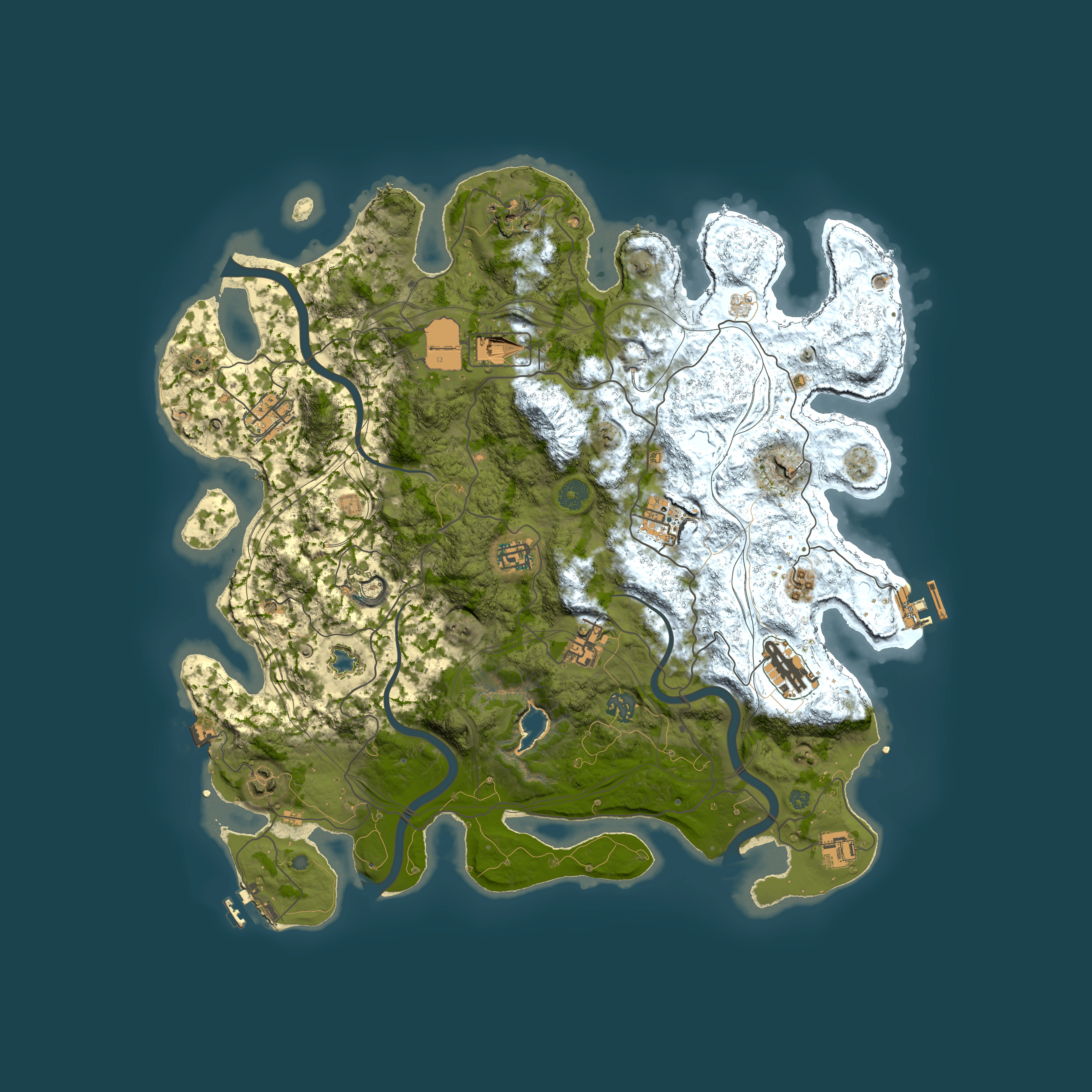 Full top-down render of Rust map seed 0, 4250x4250m