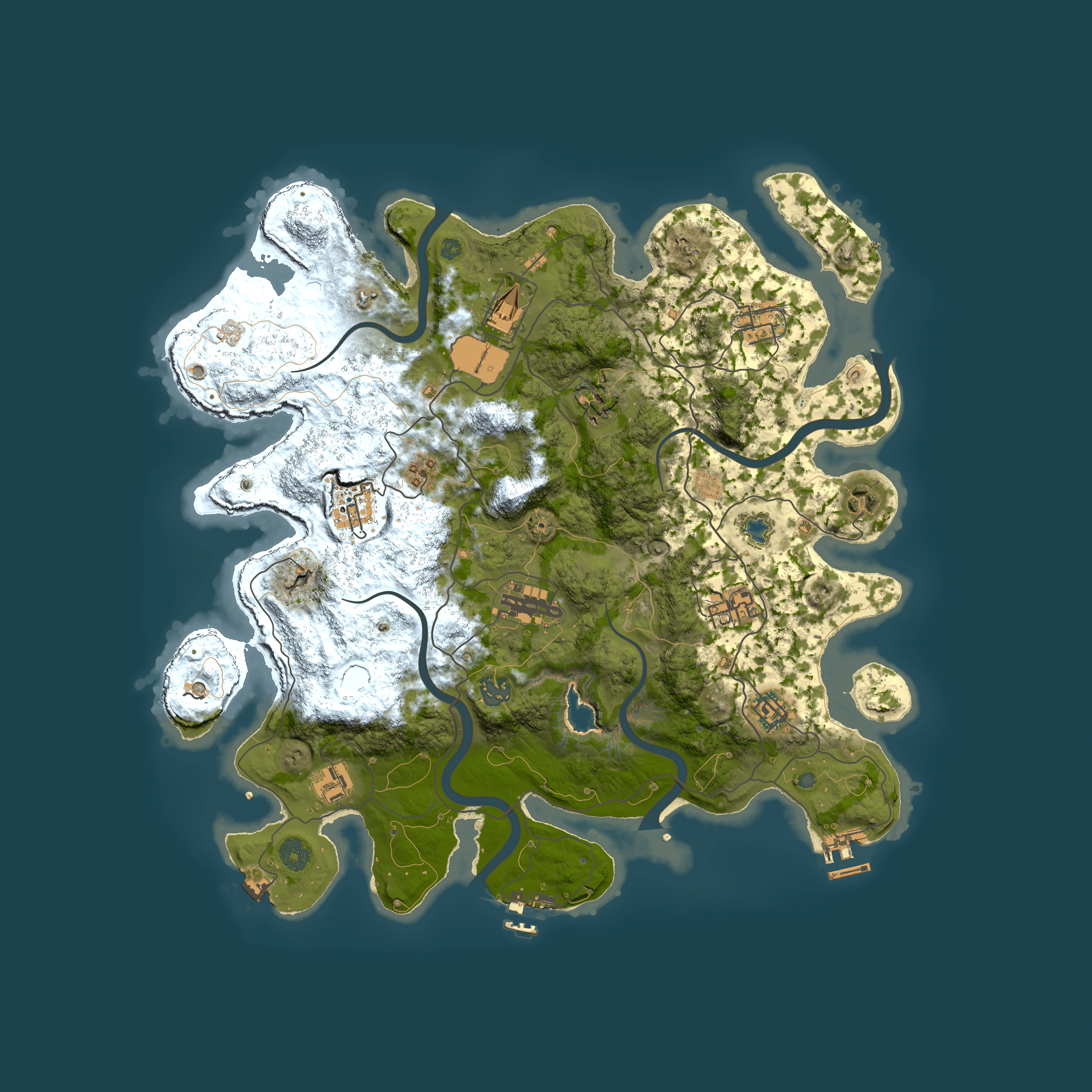 Full top-down render of Rust map seed 0, 4000x4000m