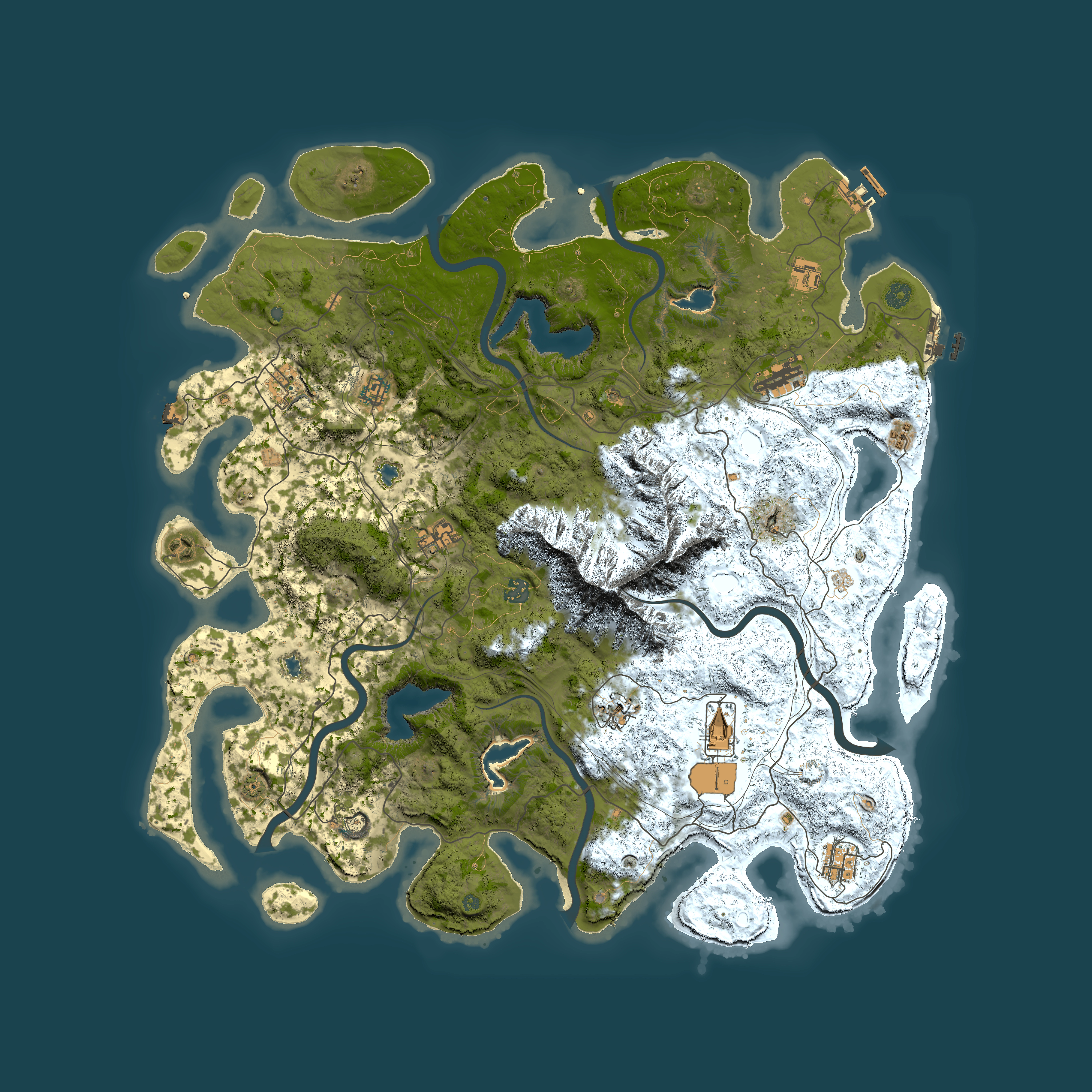 Full top-down render of Rust map seed 424742495, 5000x5000m