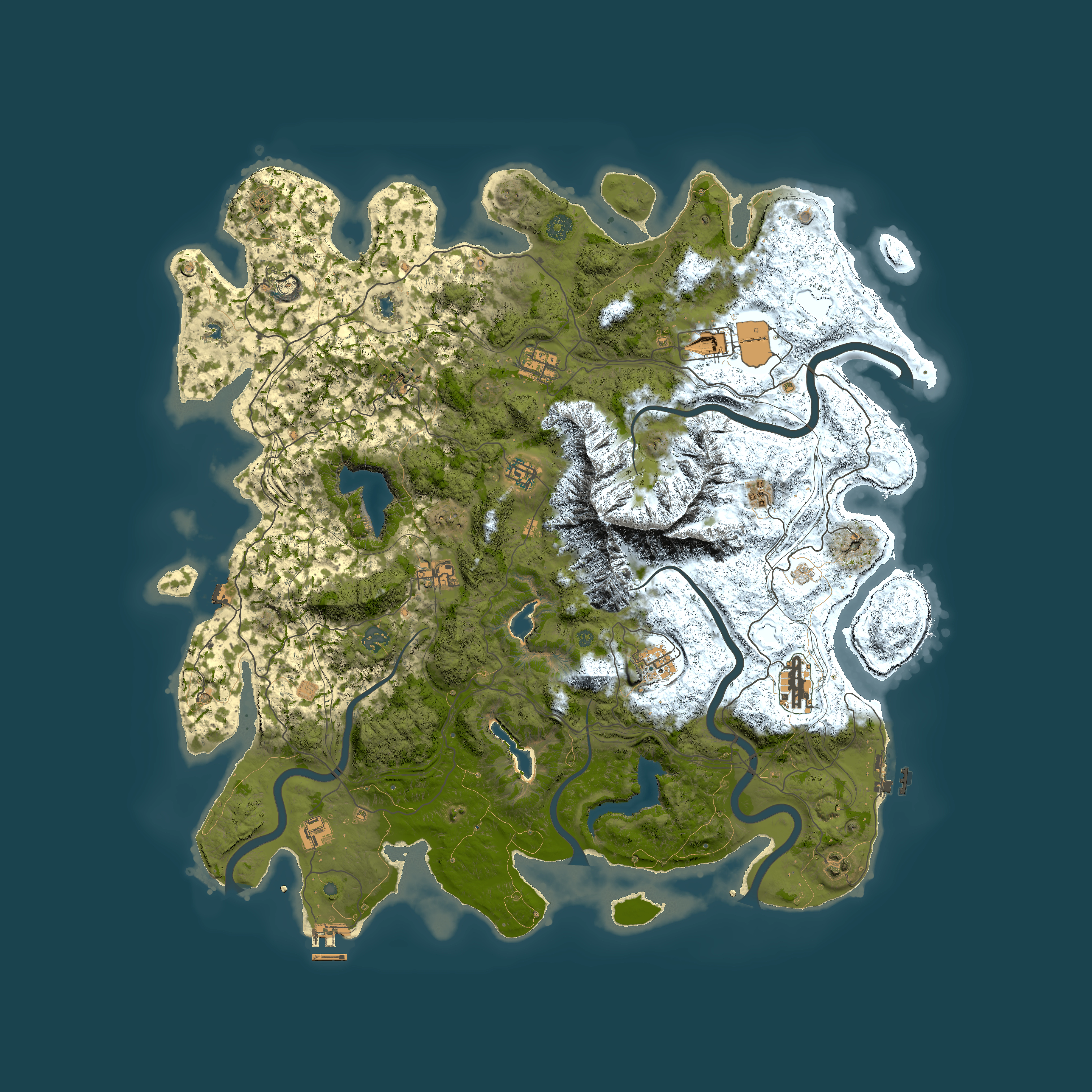 Full top-down render of Rust map seed 205063547, 5000x5000m